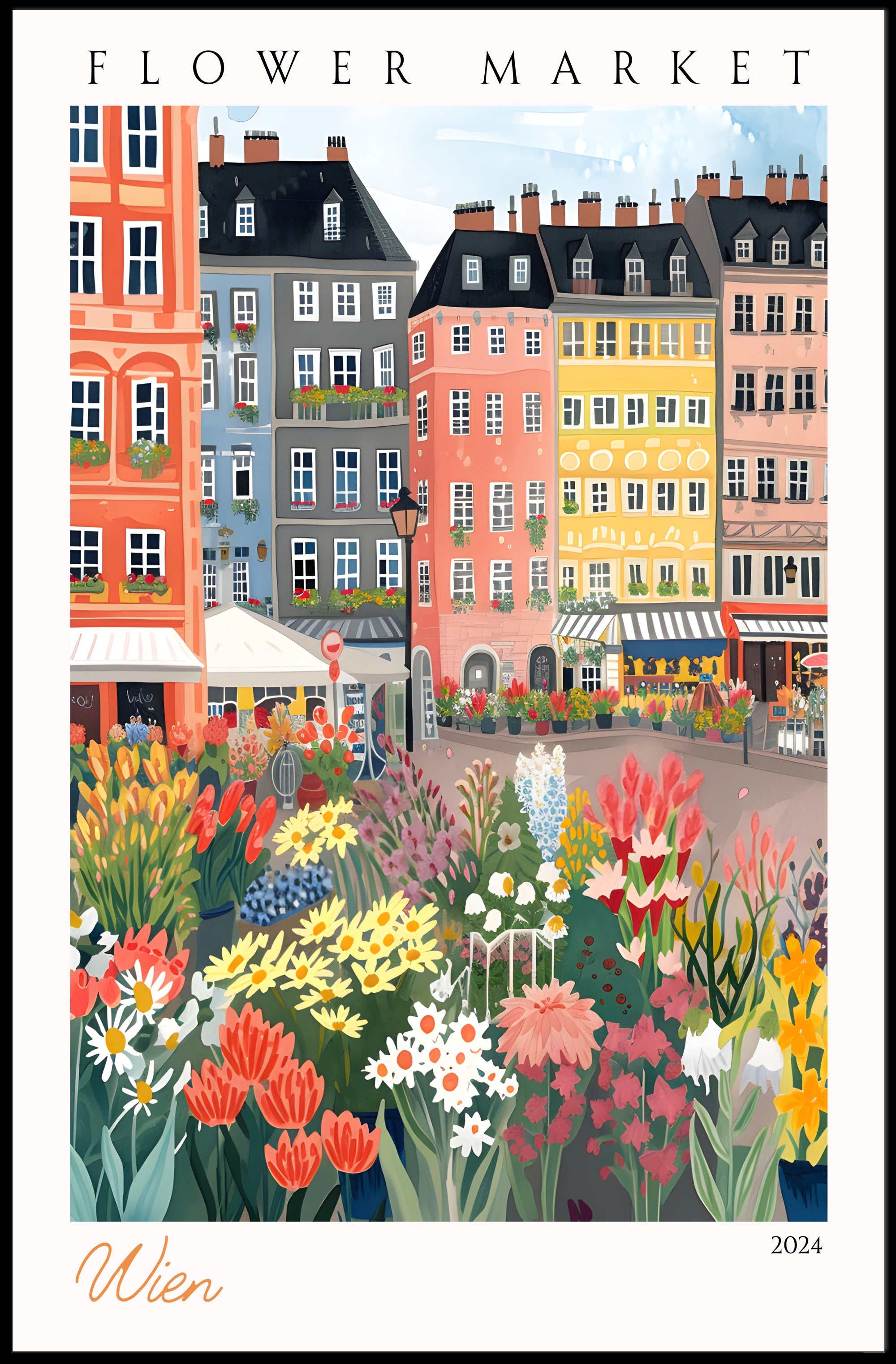 Vibrant Flower Market in Wien Poster PosterGoat