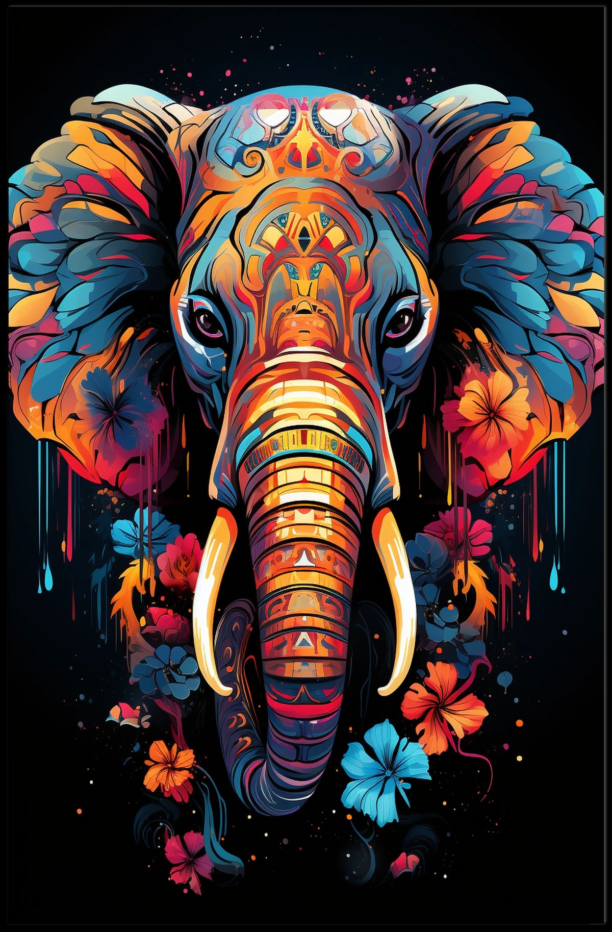 Elephant Art Poster: Vibrant Patterns and Colors
