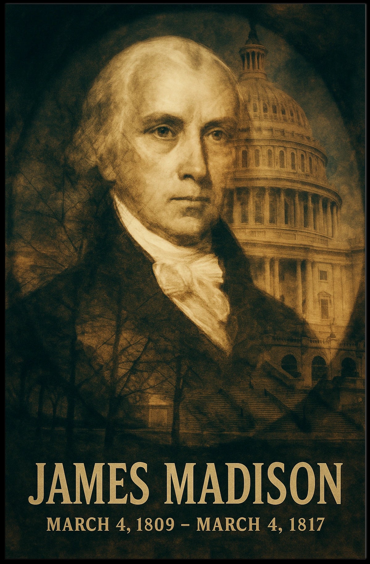 James Madison 4th President of the United States Double Exposure Poster