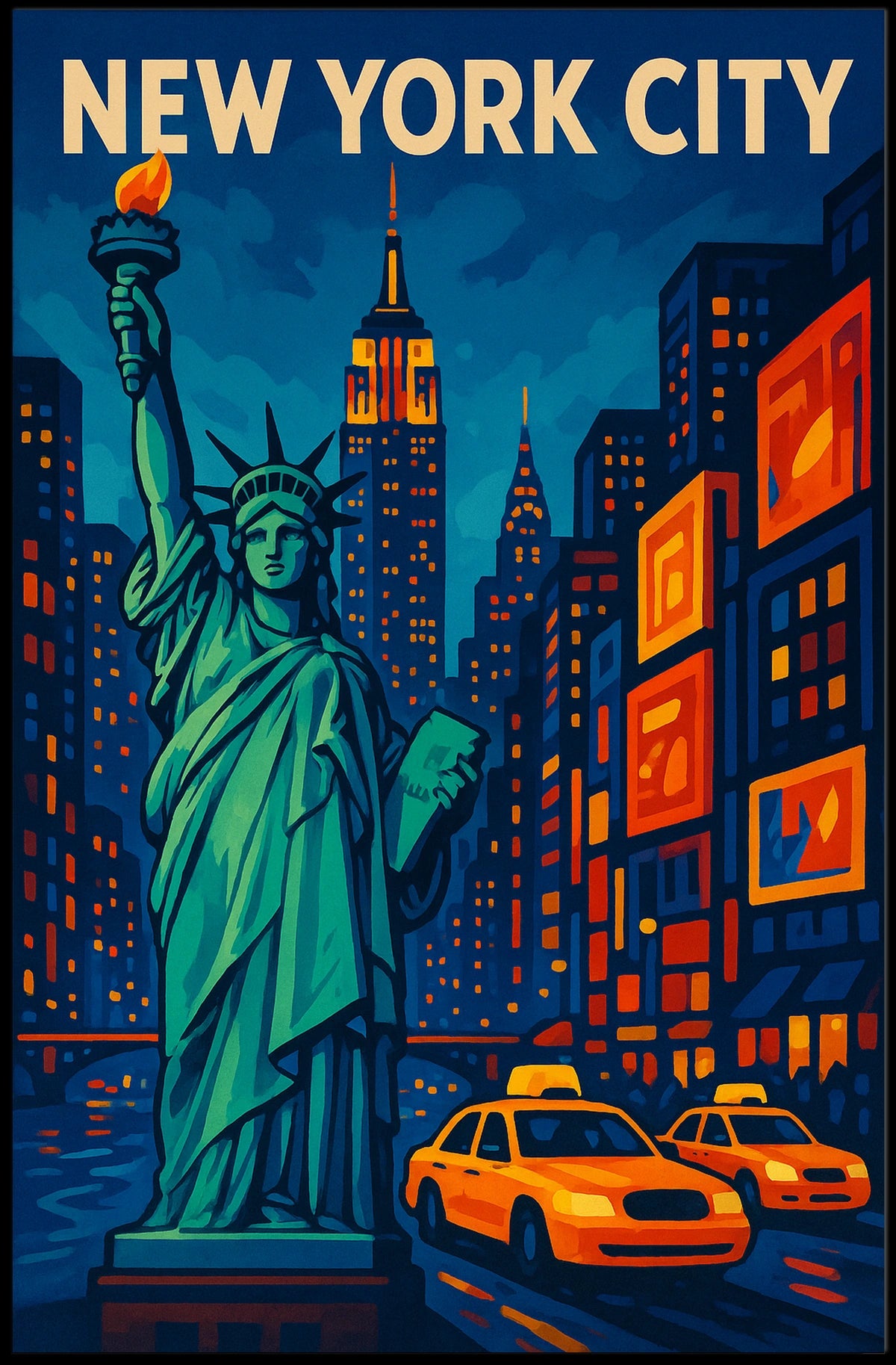 New York City Nights Poster Neon Skyline Wall Art Decor