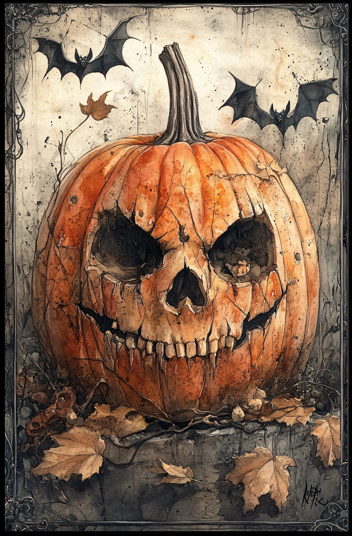 Halloween Jack-o'-Lantern Scene: Artistic, Atmospheric, Fall Vibes Poster