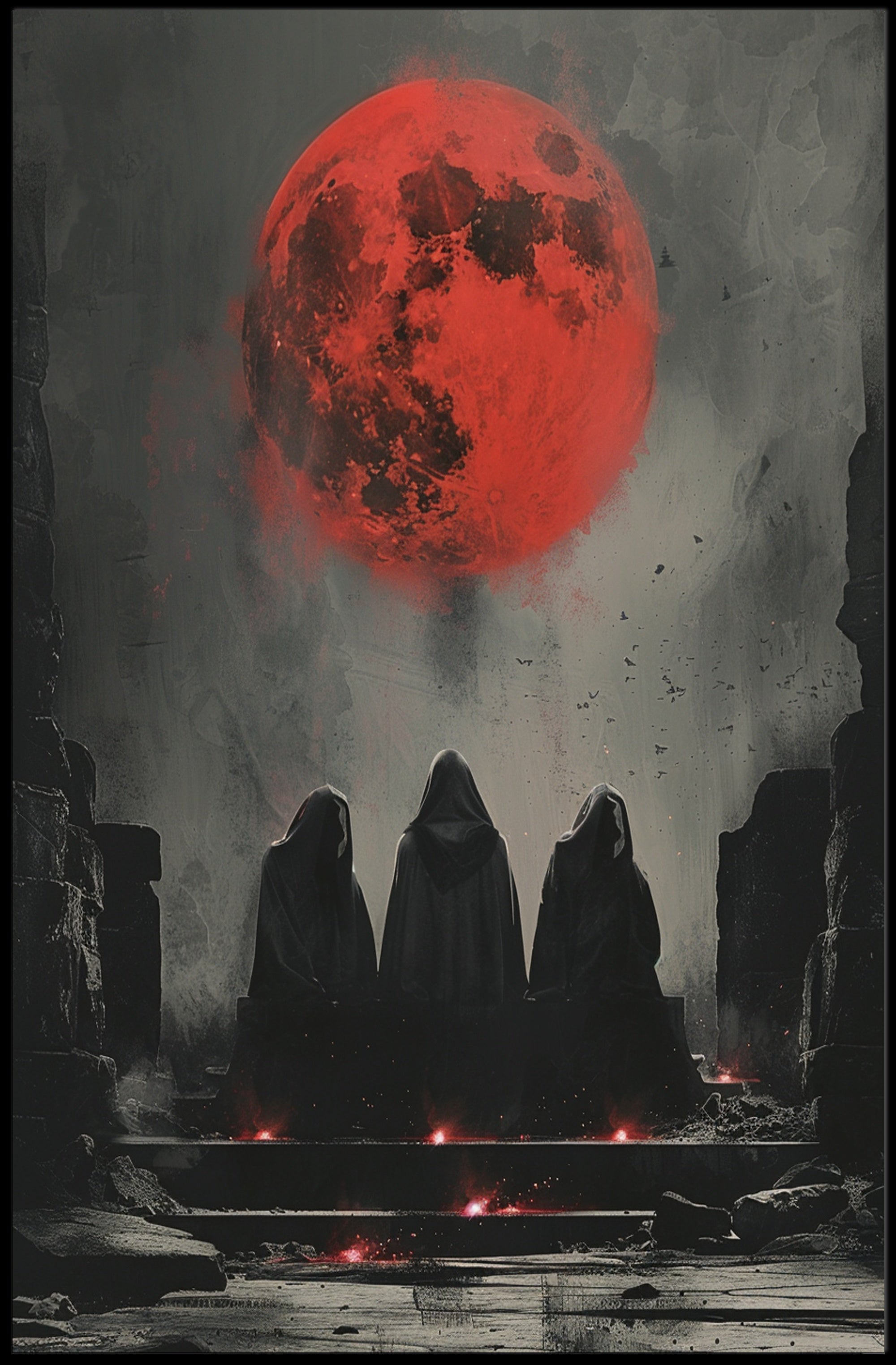 Dark Fantasy Ritual under Red Moon Fantasy or Mythology Poster PosterGoat