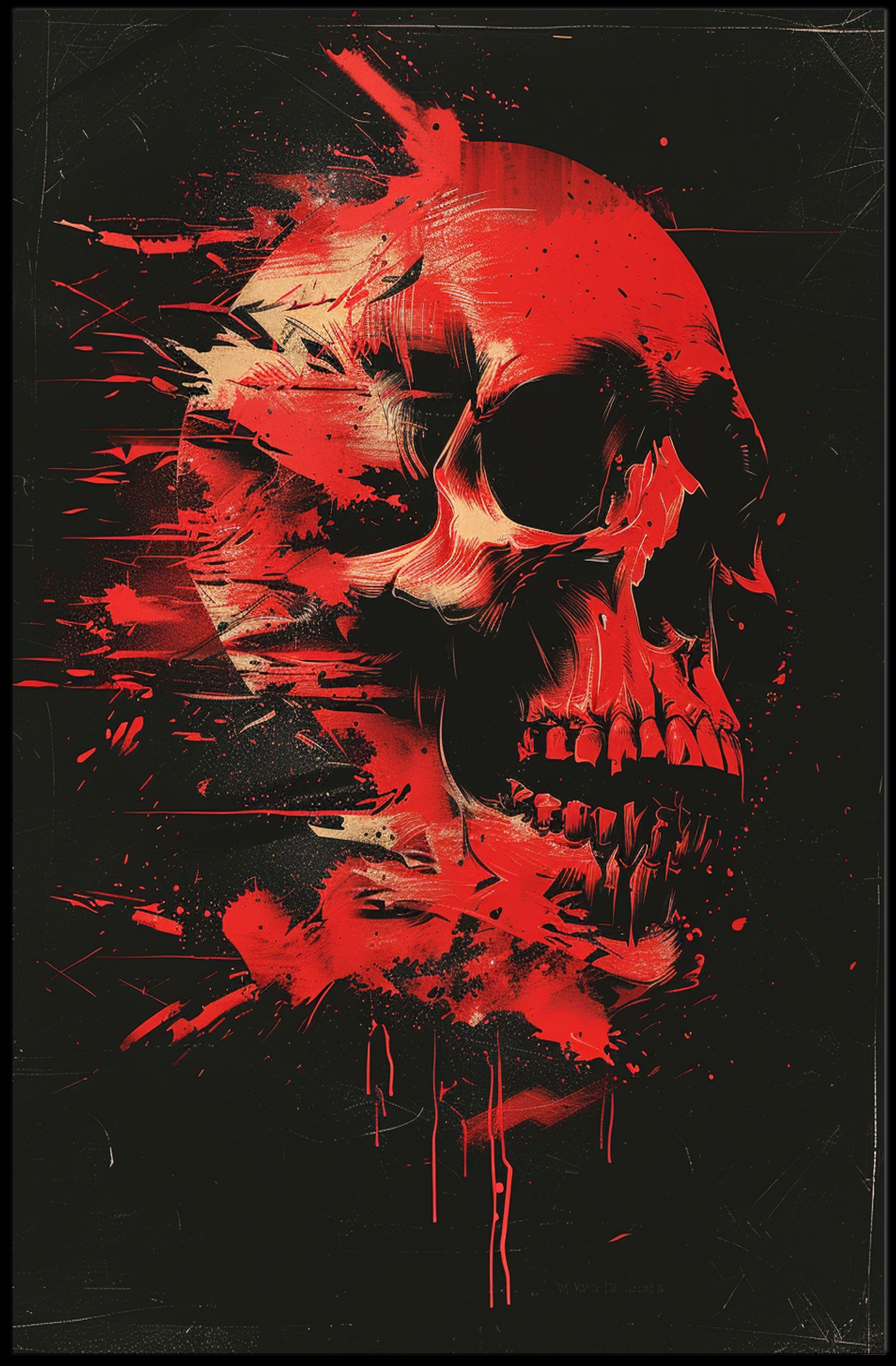 Skull and Red Paint Abstract Artistic Poster PosterGoat