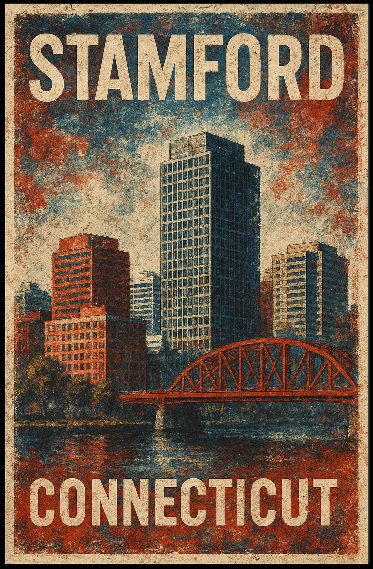 Stamford Cityscape Vintage Collectors Poster