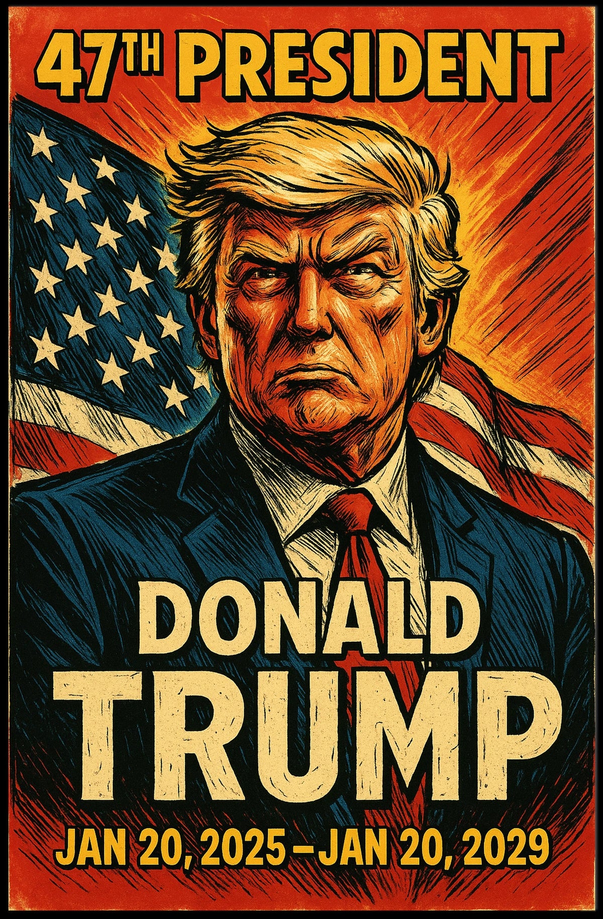 Donald Trump Resolve Patriotic Vintage Line Art Poster