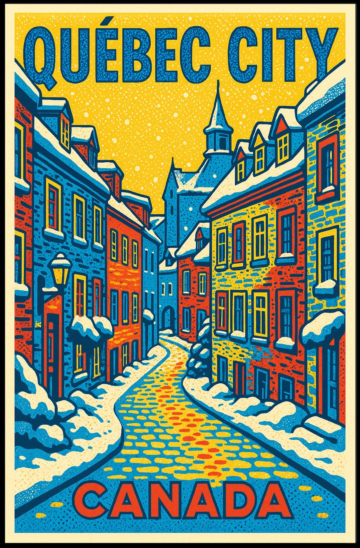 Quรฉbec City Winter Charm Pop Art Travel Poster