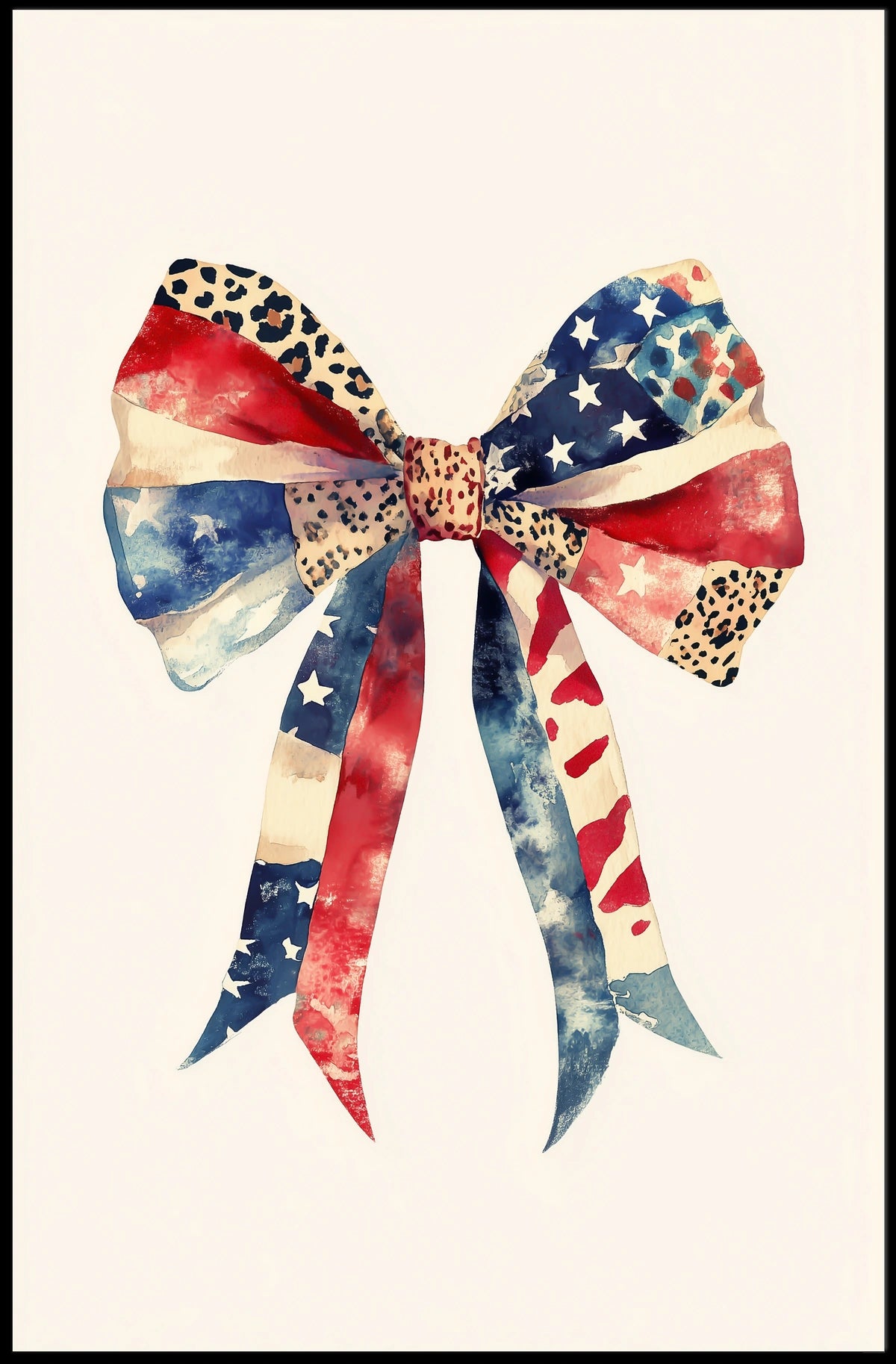 Large Coquette Bow American Flag Watercolor Art Poster