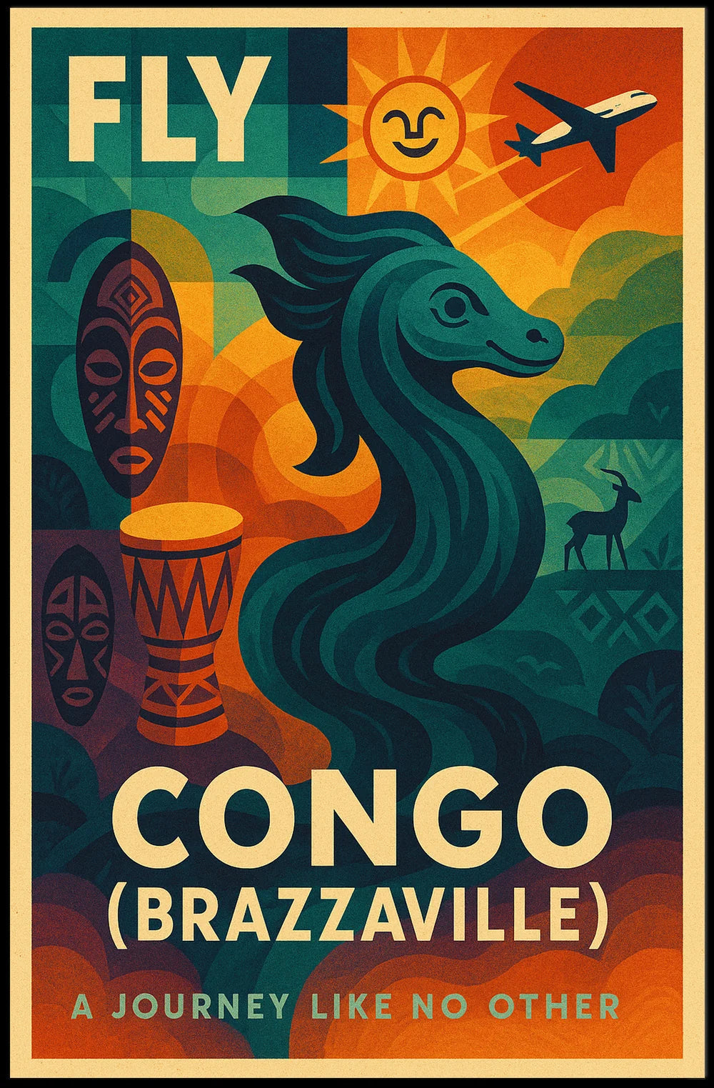 Brazzaville Adventure Travel Poster - Vibrant Cultural Exploration PosterGoat