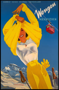 Wengen Skiing Scene Vintage Travel Poster PosterGoat