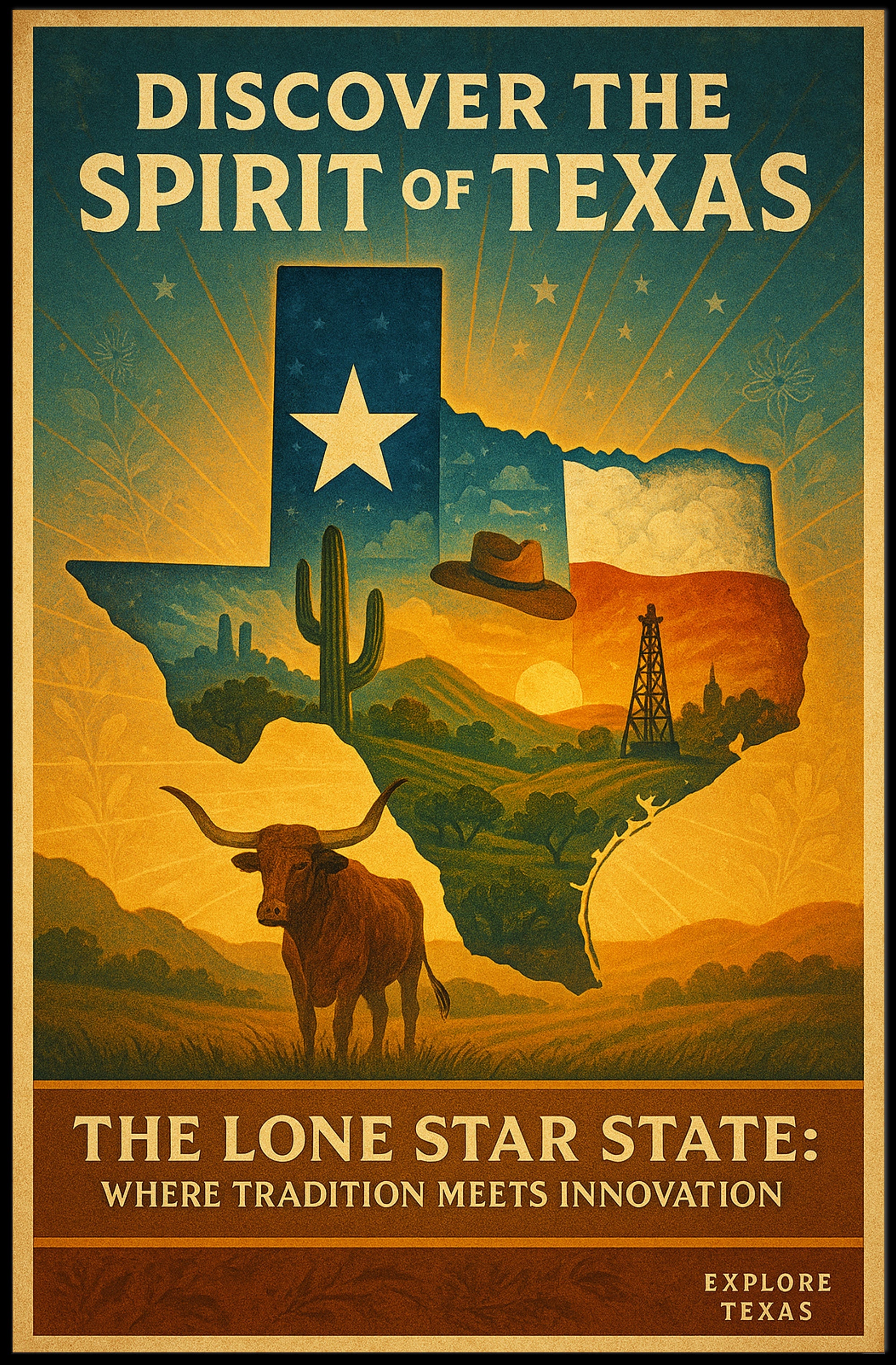Texas Vintage Travel Poster Wall Art Print