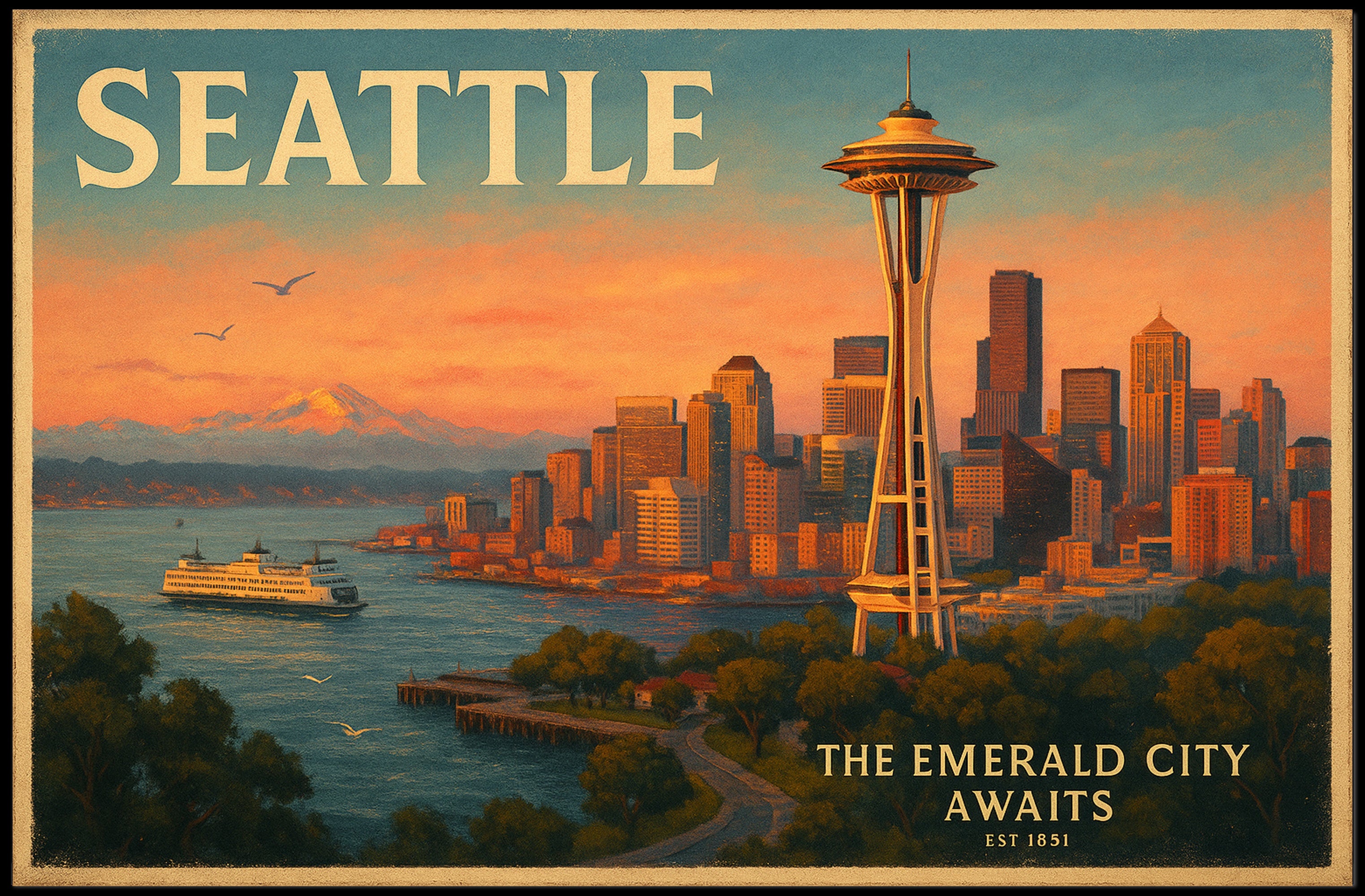 Seattle Travel Poster Art Print for Home Decor