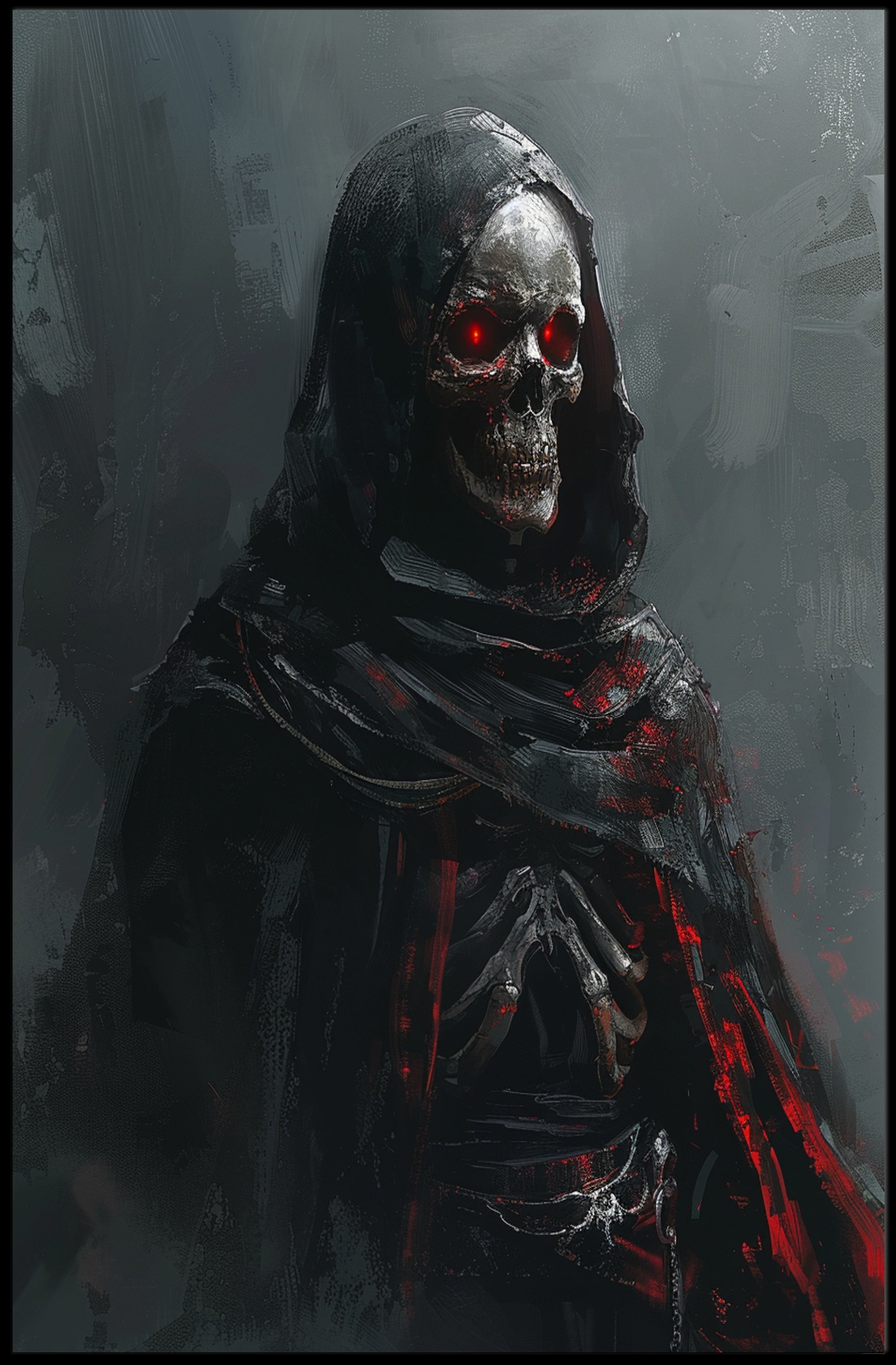 Dark Gothic Skeleton Poster with Red Eyes PosterGoat