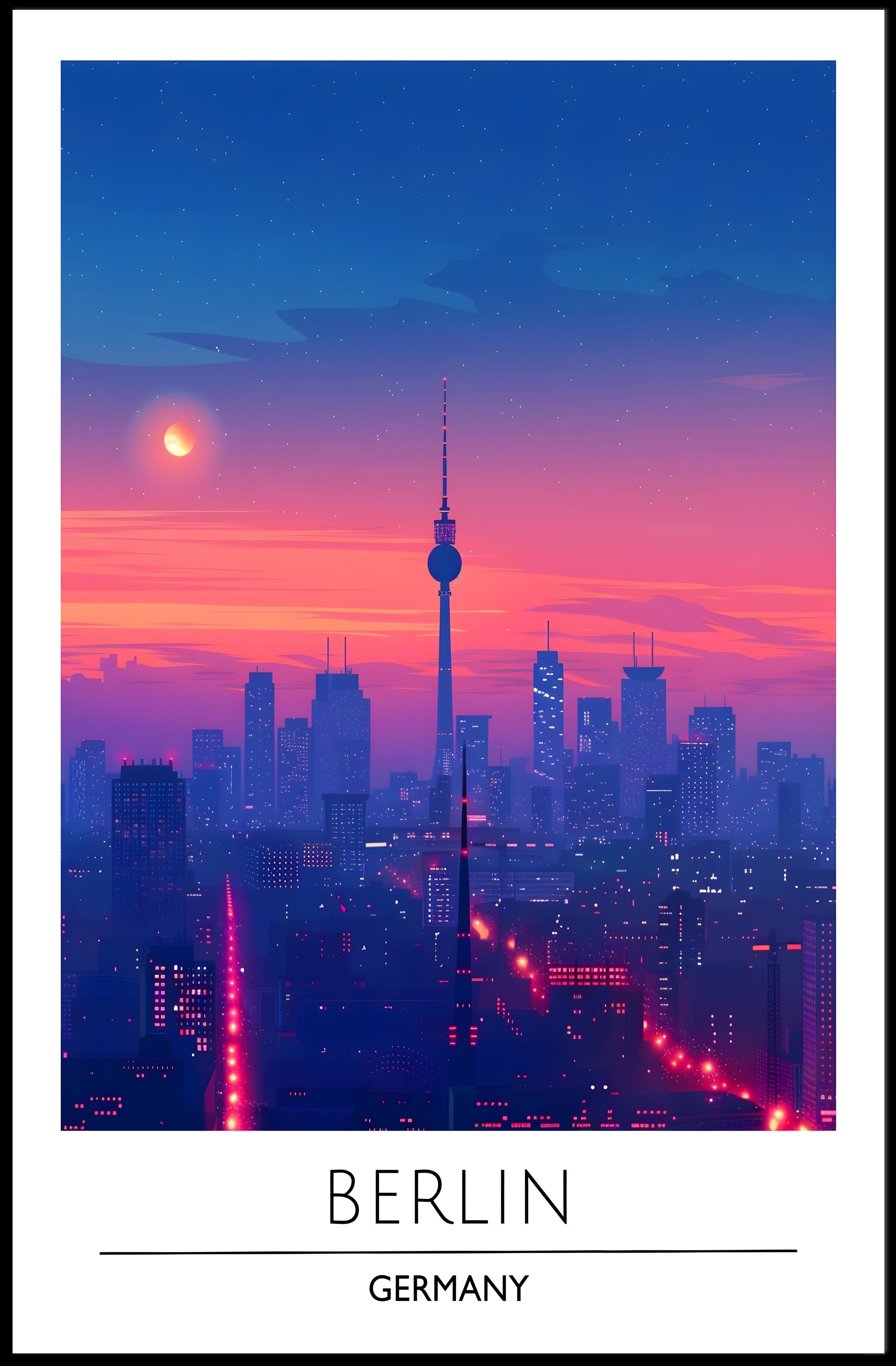 Berlin Twilight Skyline with Iconic TV Tower Cityscape Poster