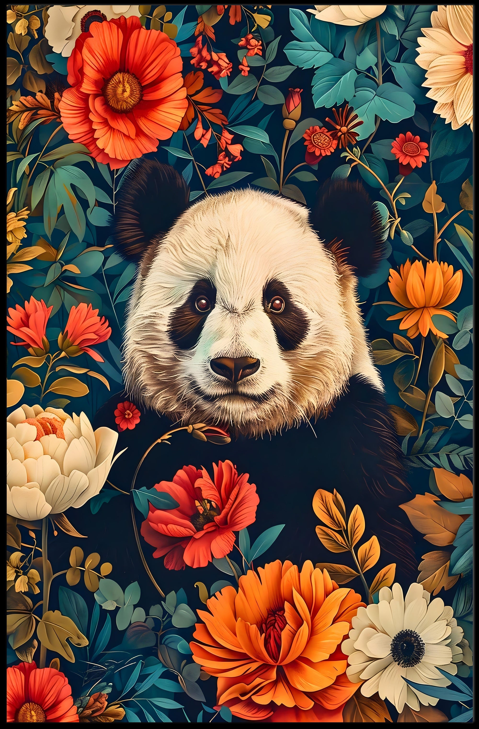 Panda in Bloom: Artistic Harmony Animal Poster