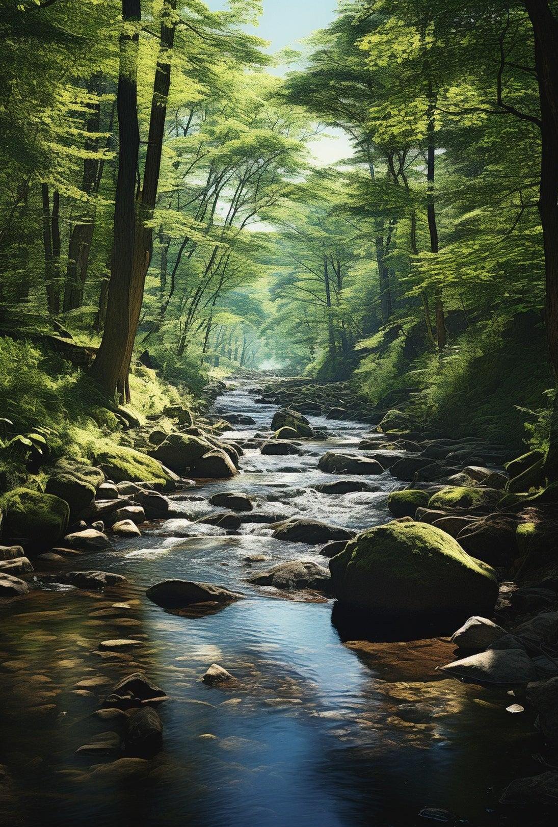 Tranquil Wilderness River Scene Poster: National Park Poster
