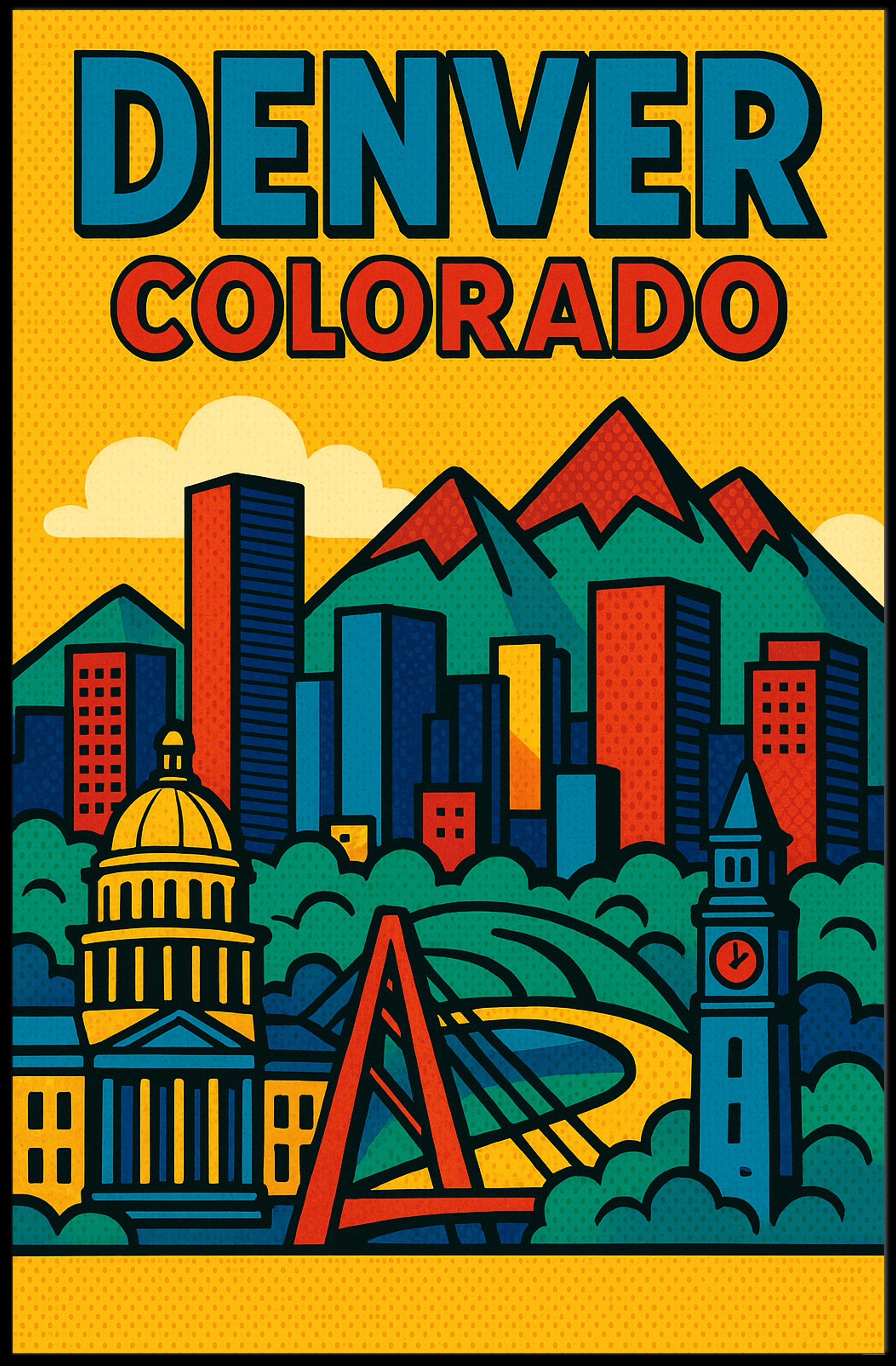Denver Cityscape Illustrated in Retro Style Urban or Cityscape Poster PosterGoat