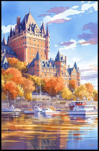 Historic Castle and Waterfront Autumn Art Poster