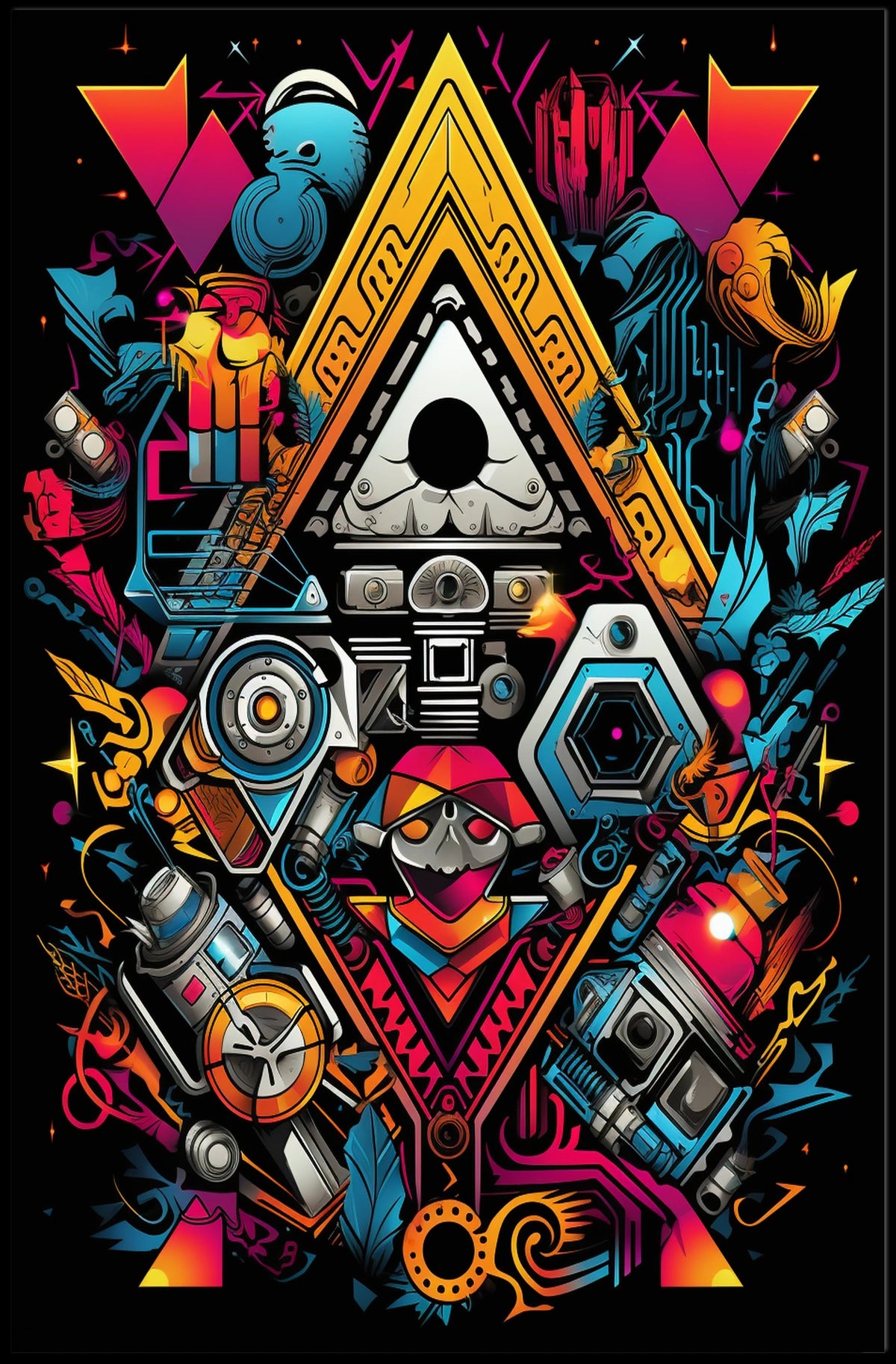 Futuristic Abstract Skull with Mechanical Elements Poster