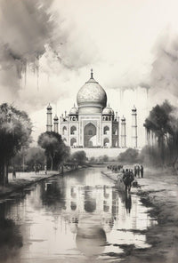 Taj Mahal Grayscale Serenity Travel Poster