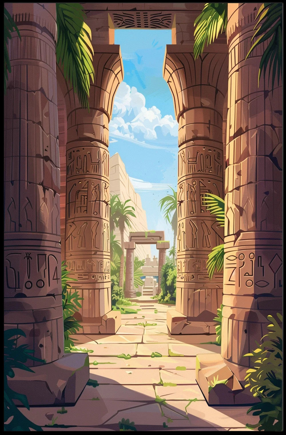 Ancient Egyptian Temple Scene Vibrant Digital Art Poster
