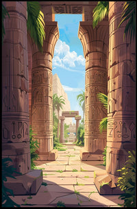 Ancient Egyptian Temple Scene Vibrant Digital Art Poster