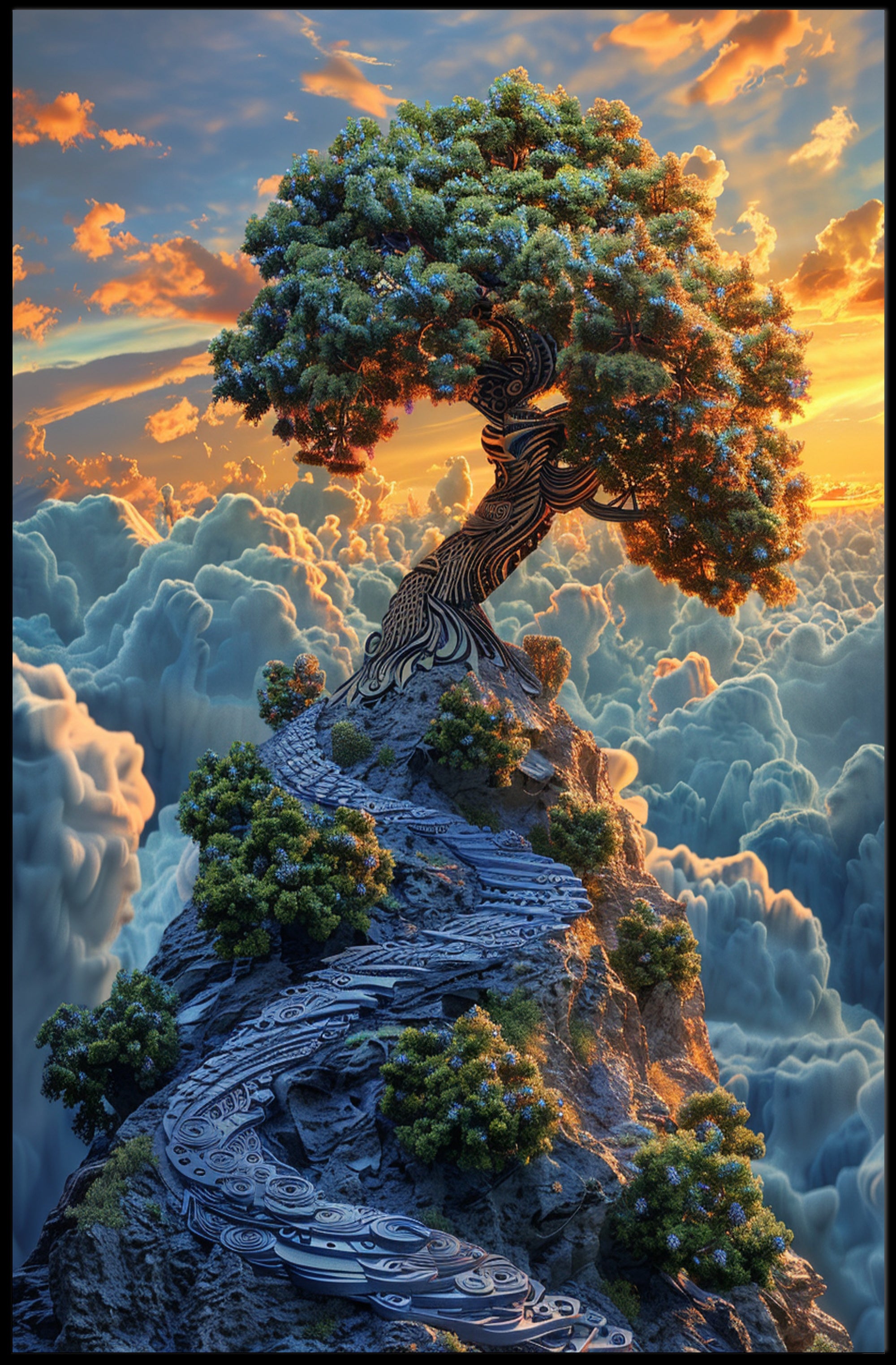 Majestic Tree atop Clouds: Fantasy or Mythology Poster PosterGoat