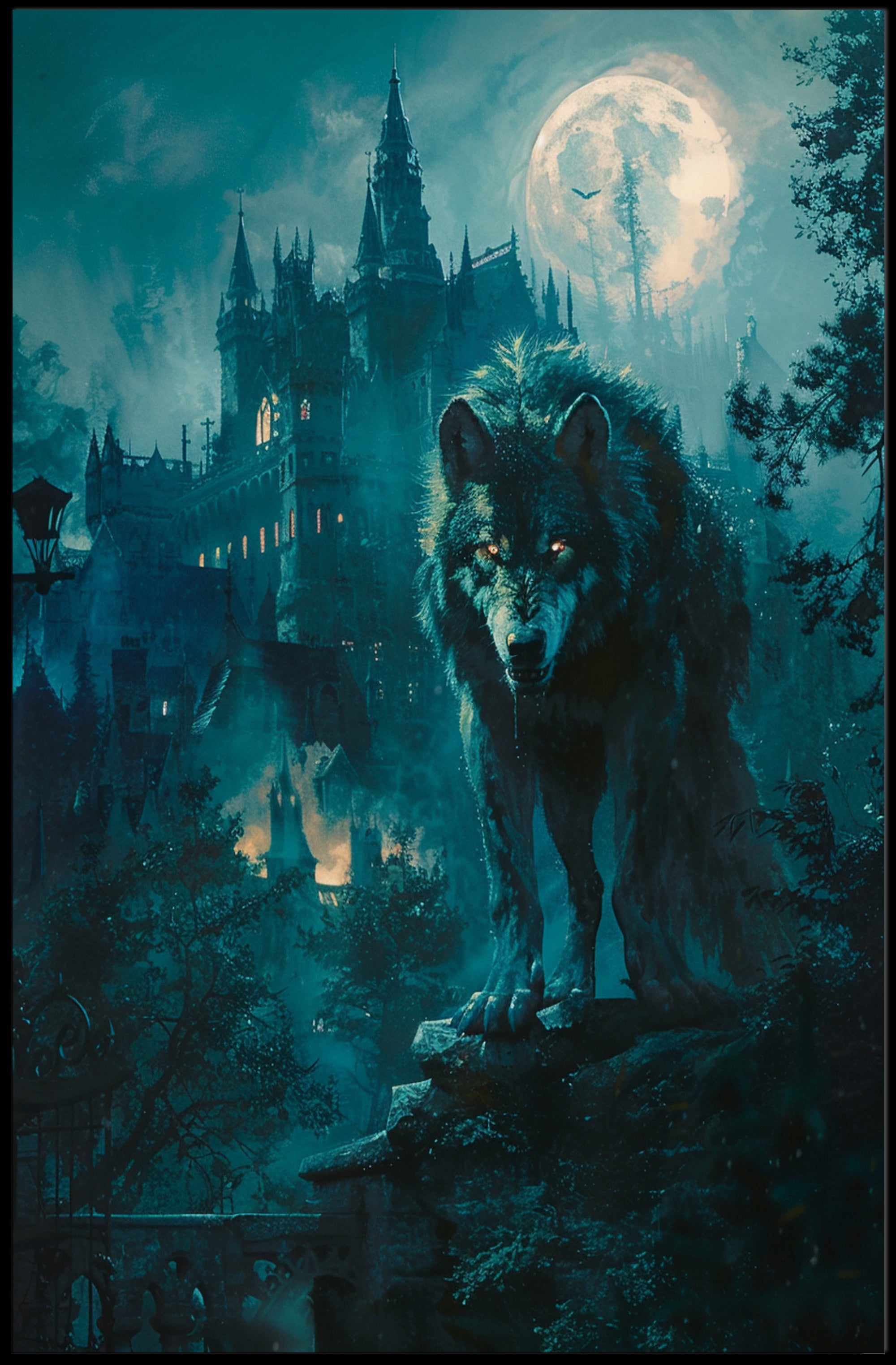 Moonlit Guardian Art Print Poster for Home Decor and Wanderlust Lovers PosterGoat