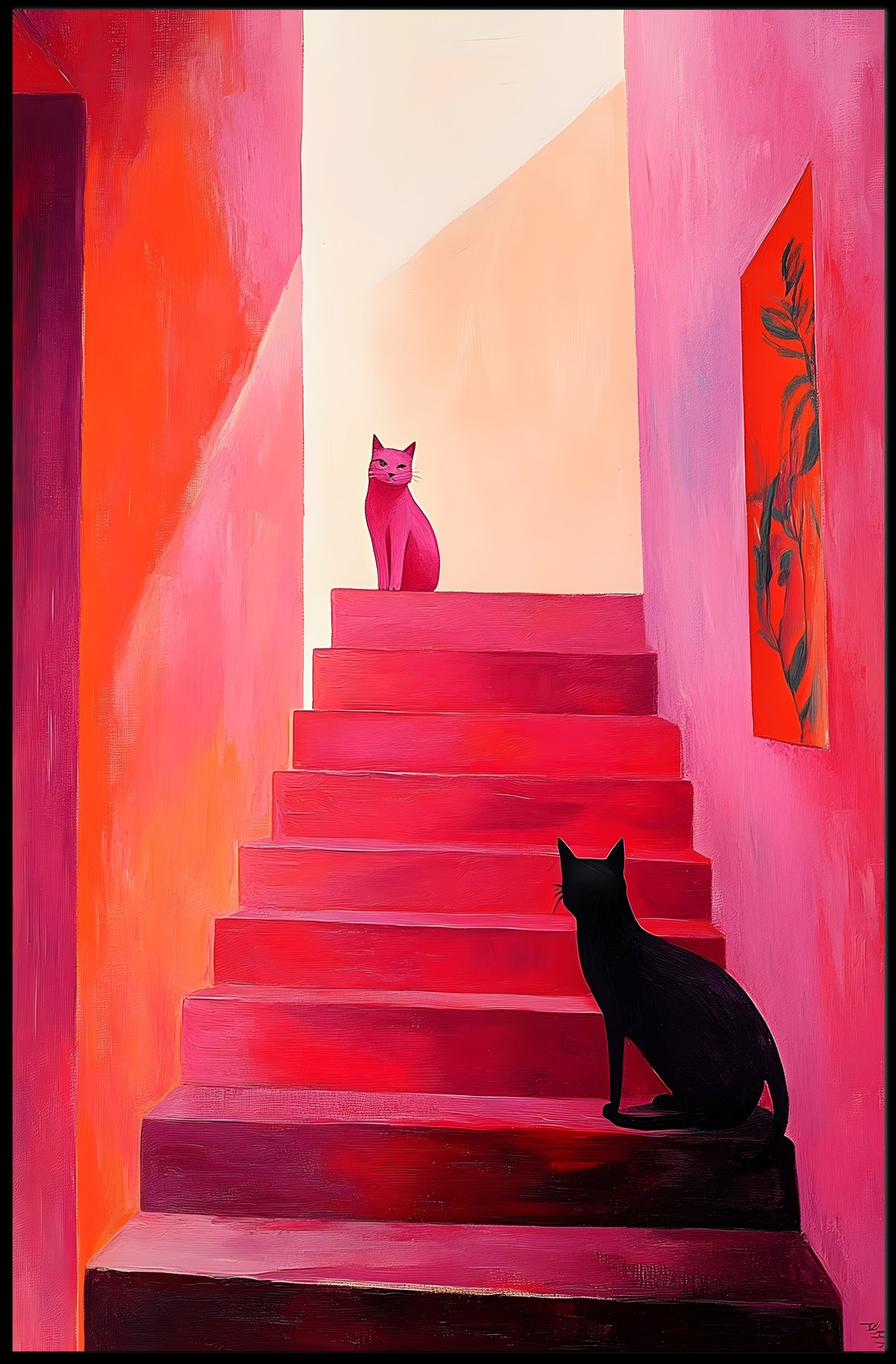 Stairway Cats Poster Charming Wall Art Print