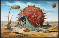 The poster presents a surreal, otherworldly landscape set in what appears to be Travel Poster