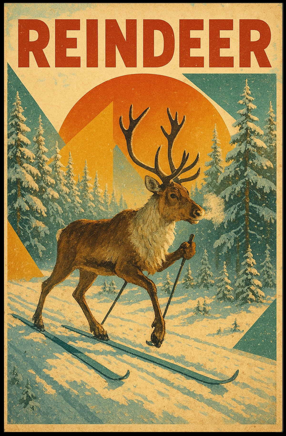 Reindeer On Skis Poster