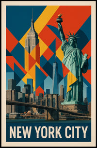 New York City Iconic Landmarks Poster Modern Wall Art