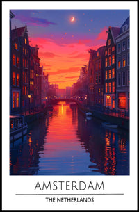 Amsterdam Canal at Sunset Vibrant Travel Poster