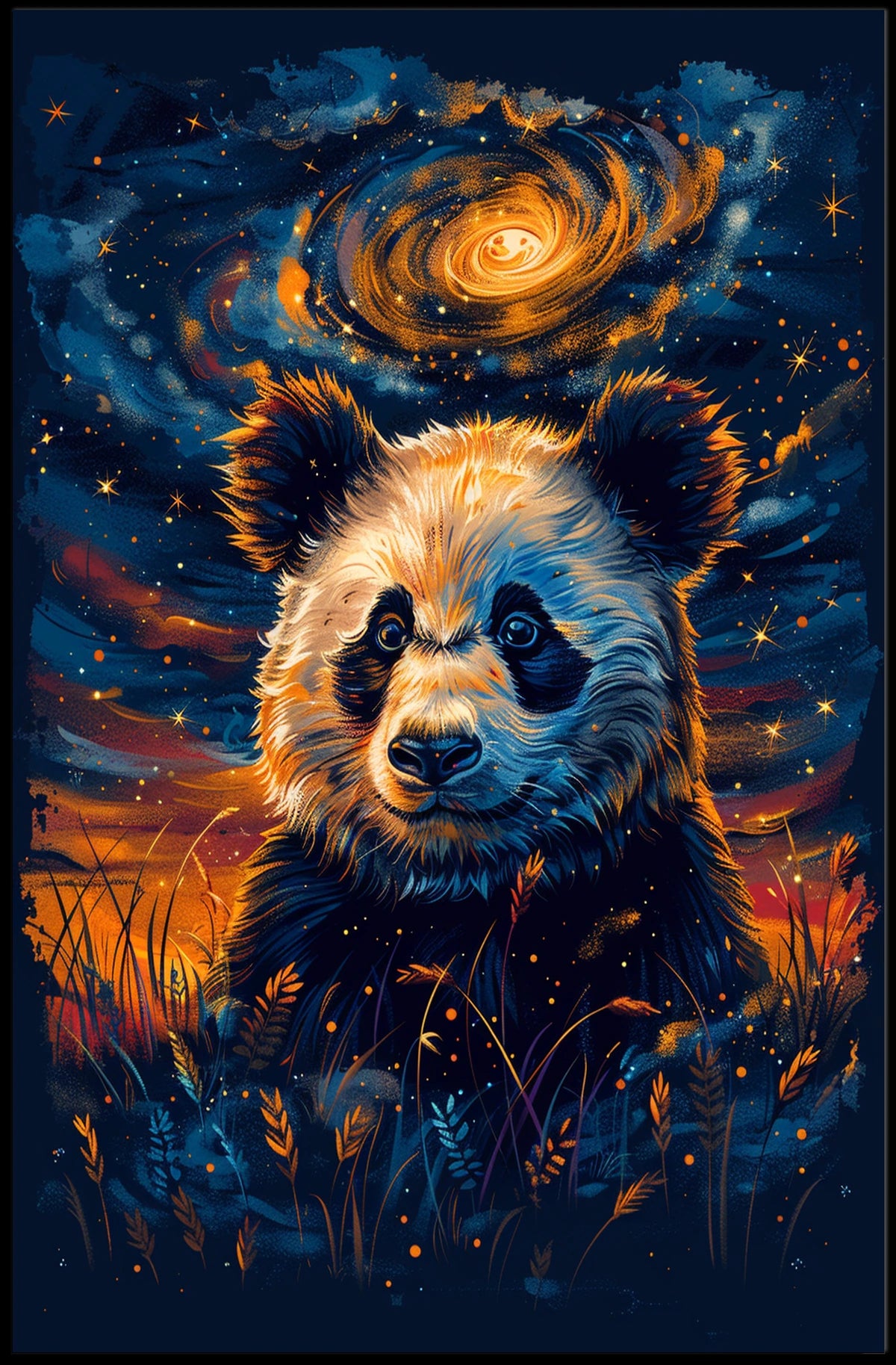 Cosmic Panda in Celestial Night Artistic Animal Poster