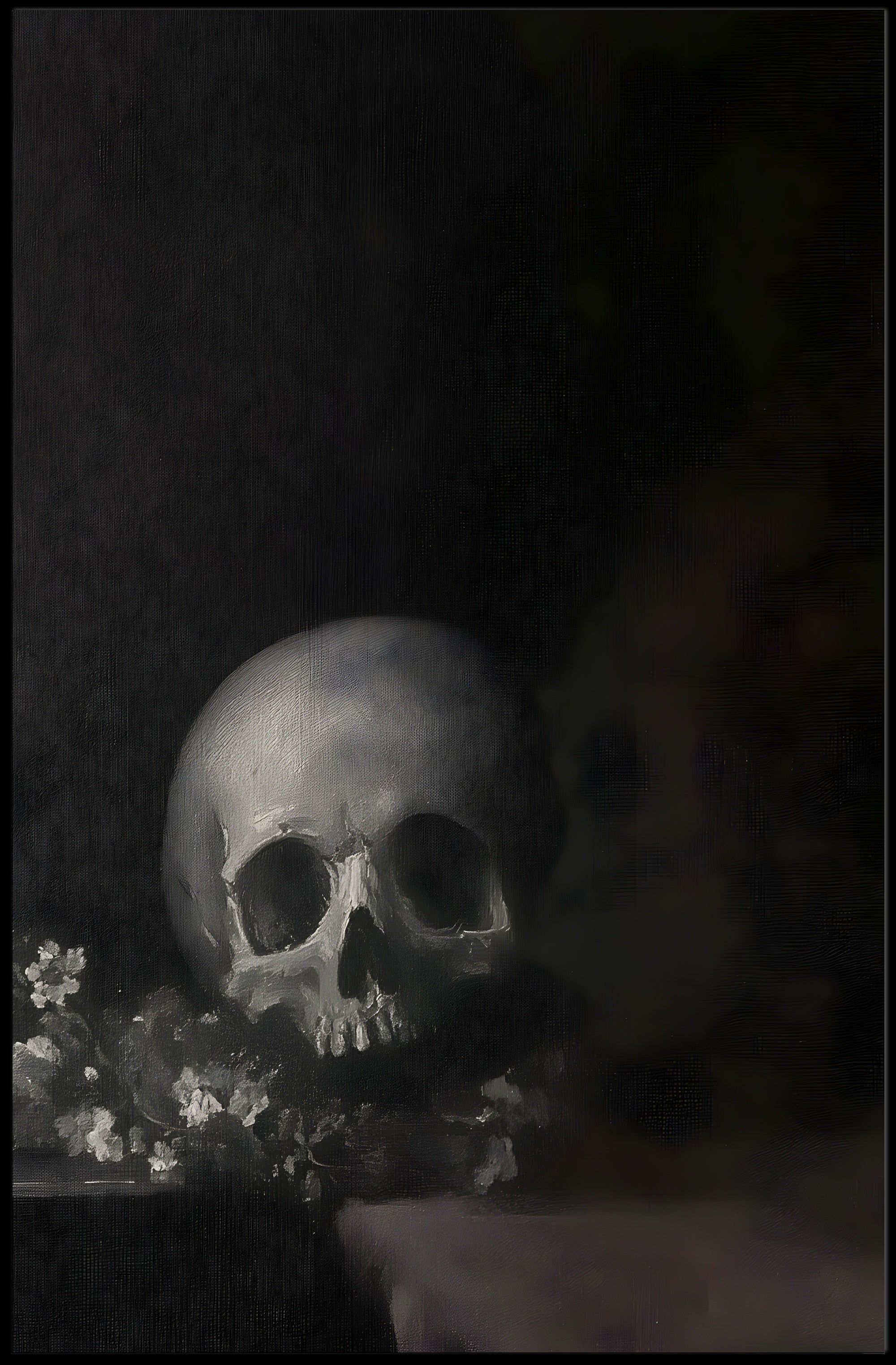 Dark Skull with Flowers: Classical Vanitas Artistic Poster PosterGoat