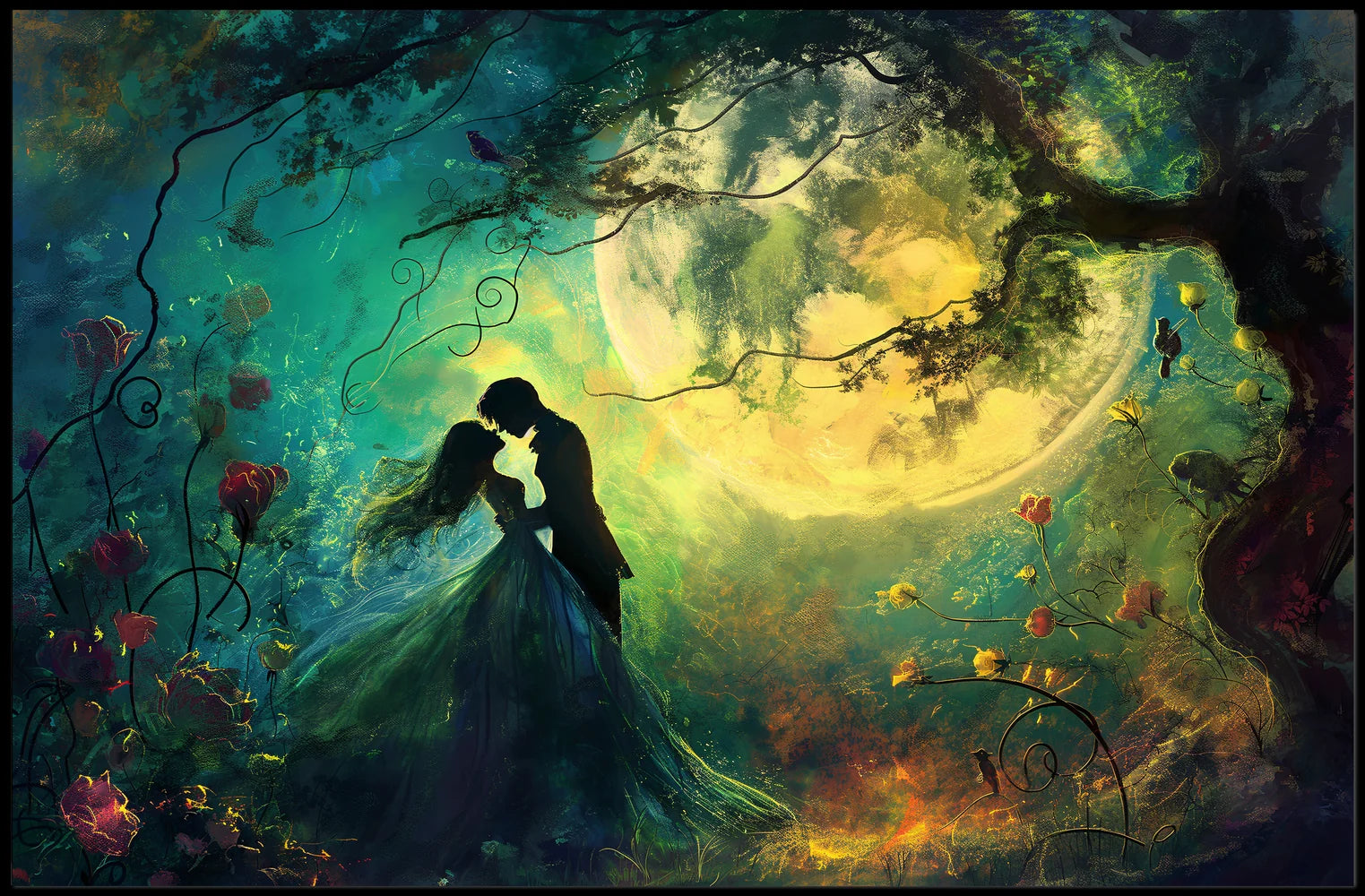 Moonlit Lovers in Enchanted Forest Poster