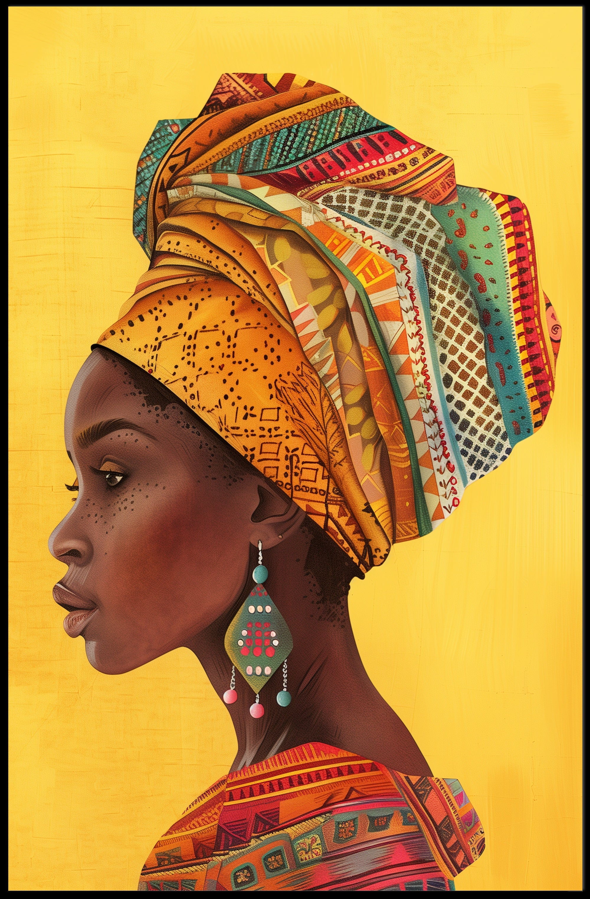 Vibrant African Woman Profile Cultural Heritage Poster