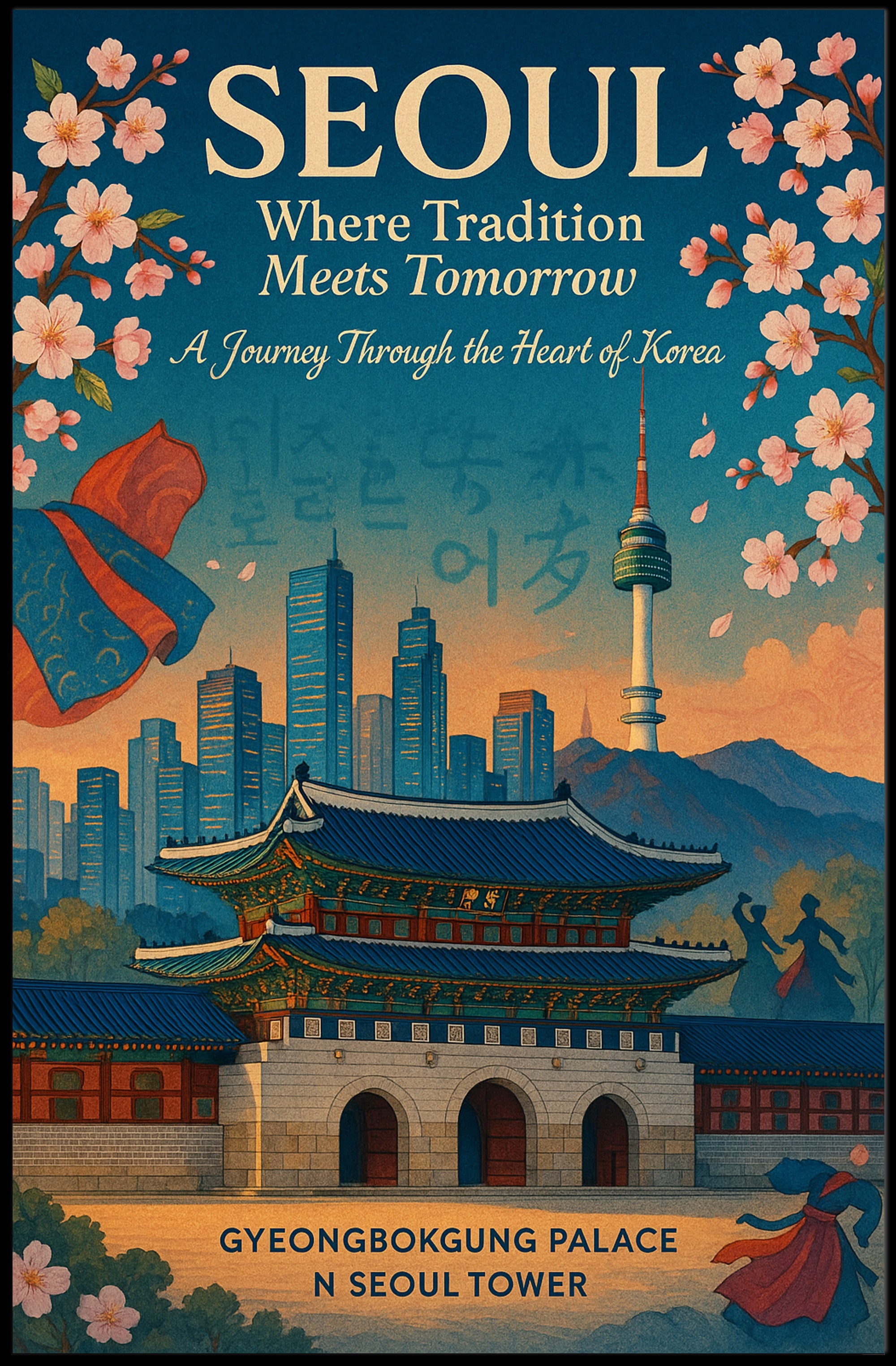 Seoul Travel Poster Modern Cityscape Wall Art