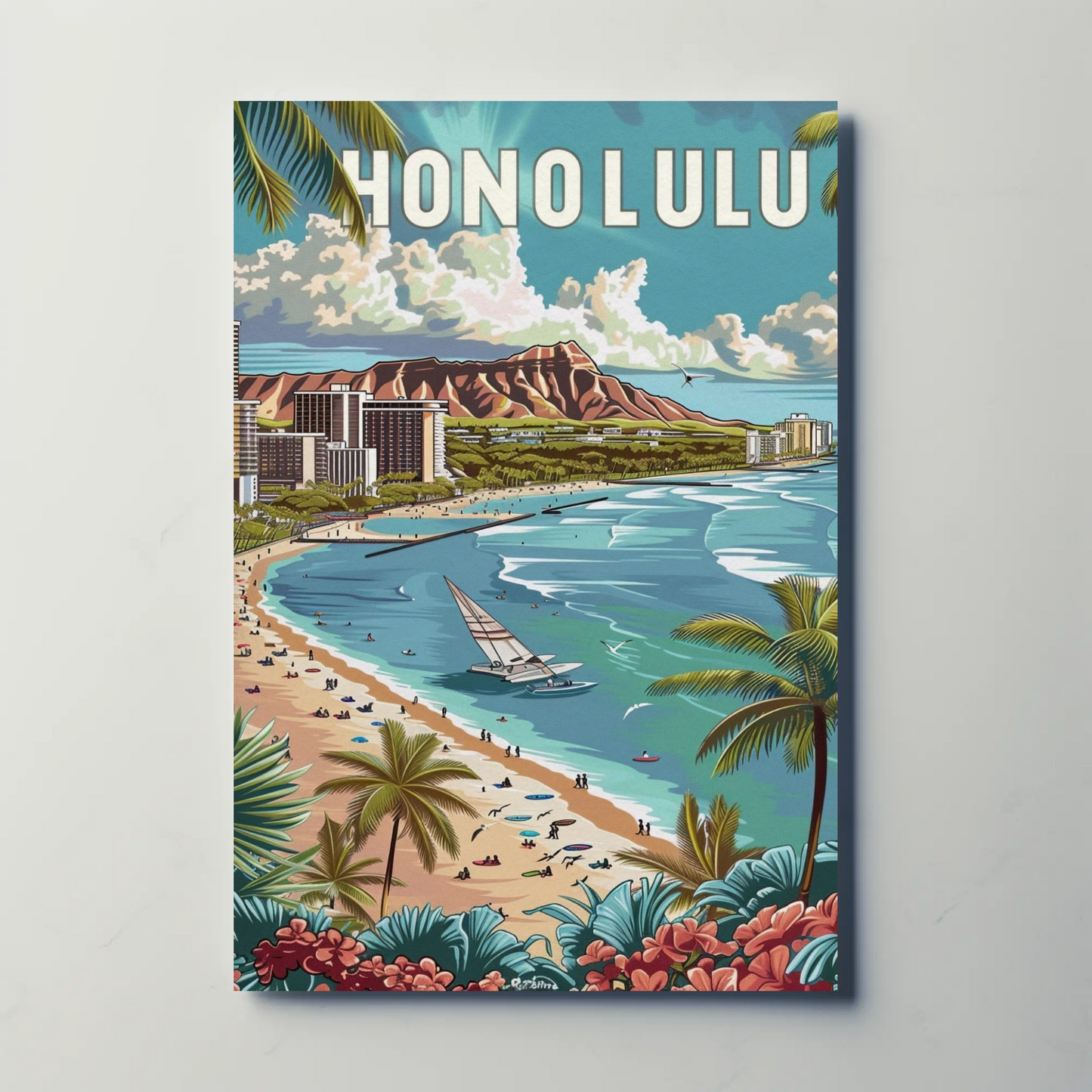 Honolulu Vintage Poster Diamond Head View