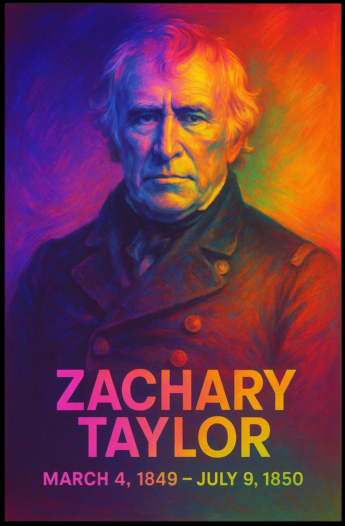 Zachary Taylor 12th President of the United States Neon Gradient Overlay Poster