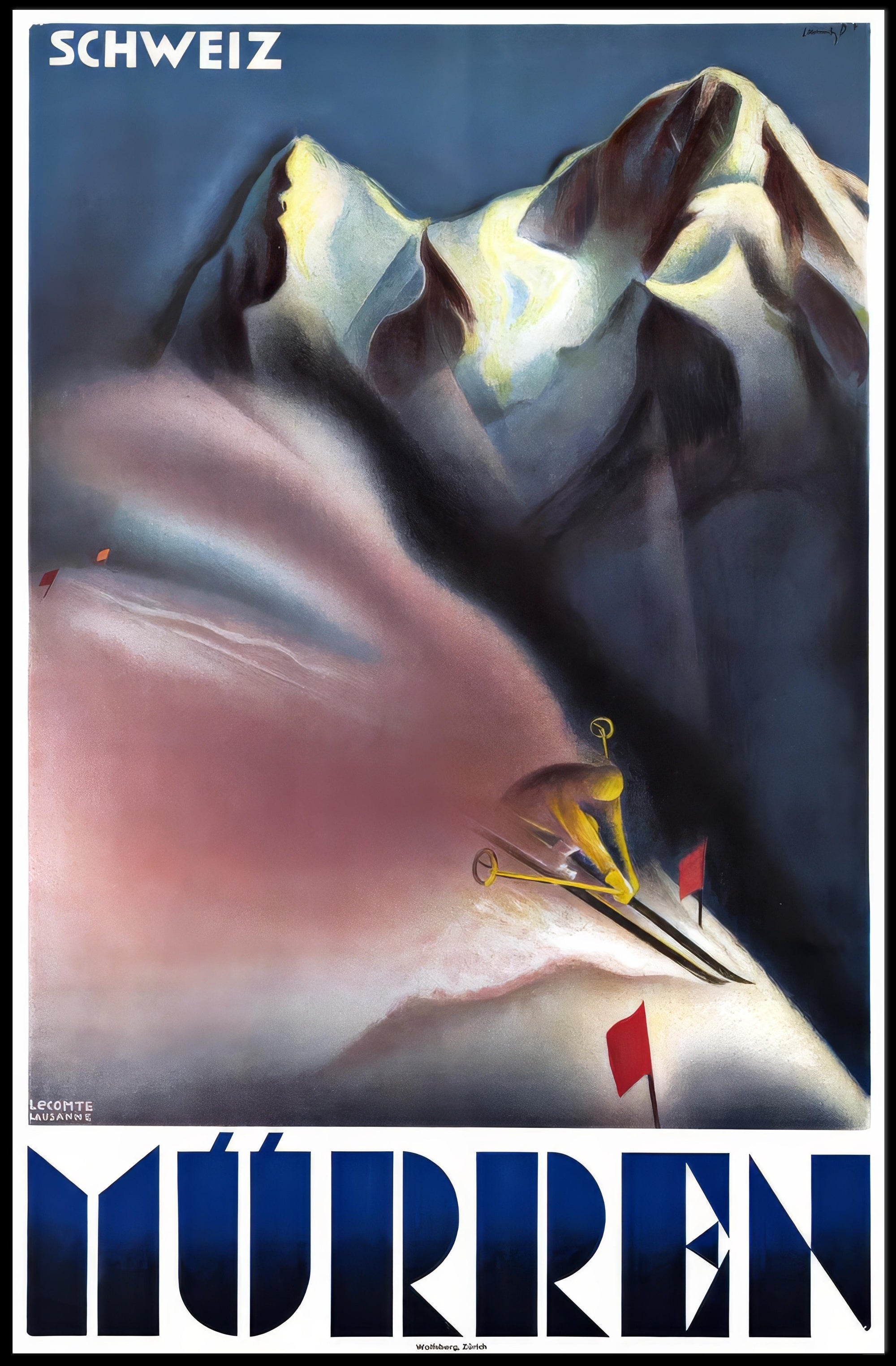 Ski Adventure in Mürren Vintage Travel Poster PosterGoat