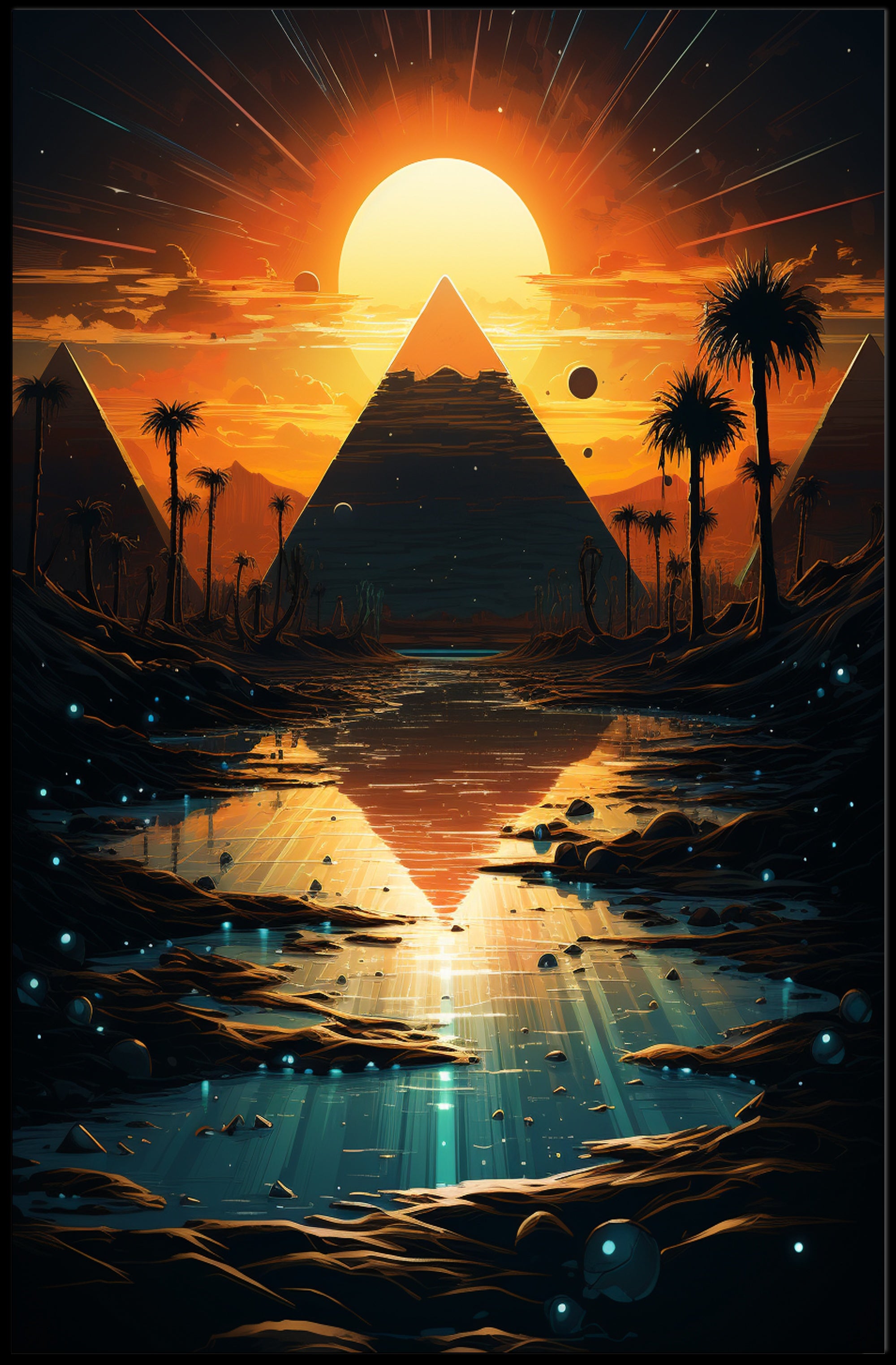 Sunset Over The Pyramids Poster