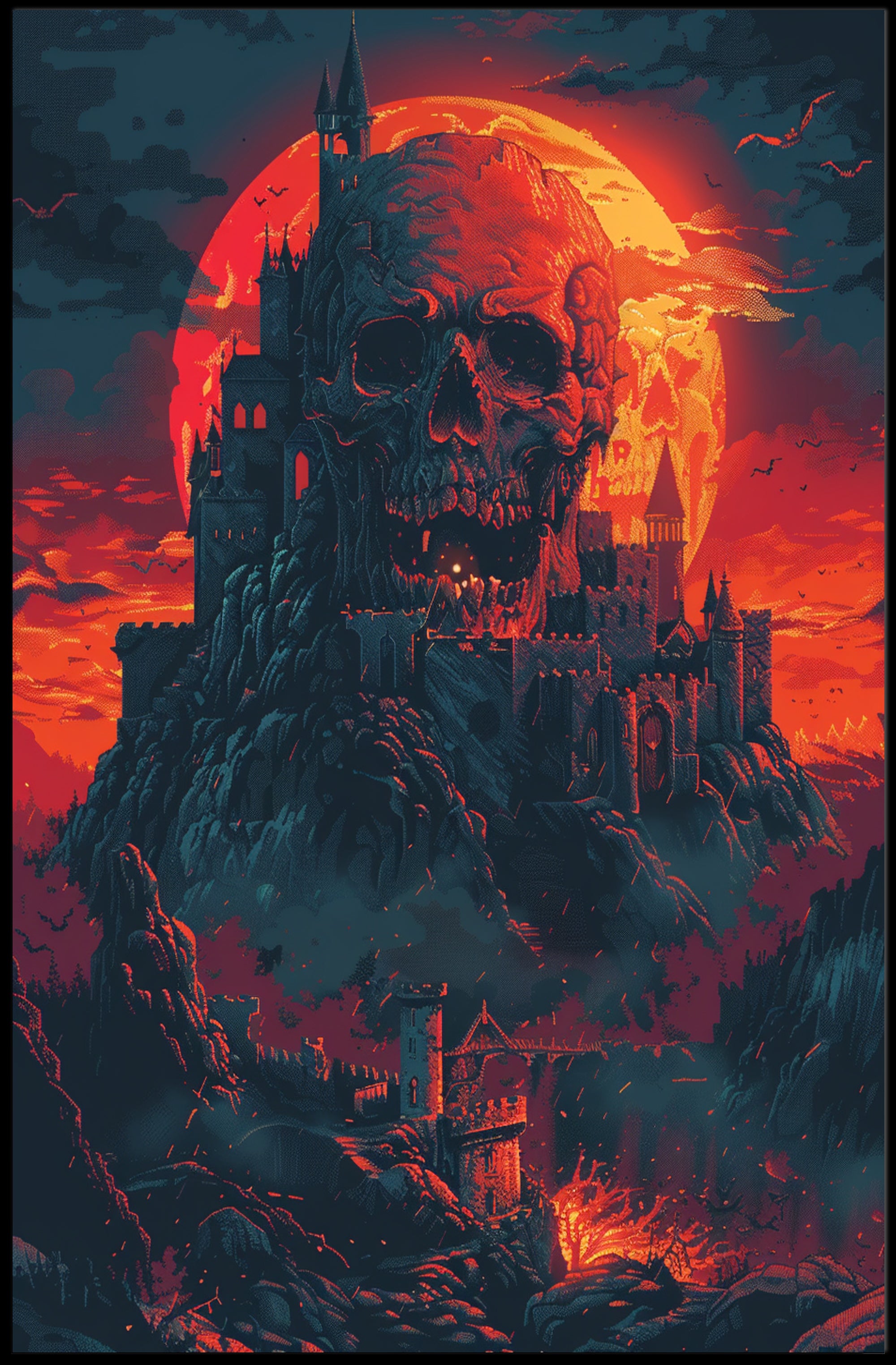 Skull Fortress Under a Blood Moon Art Print Poster PosterGoat