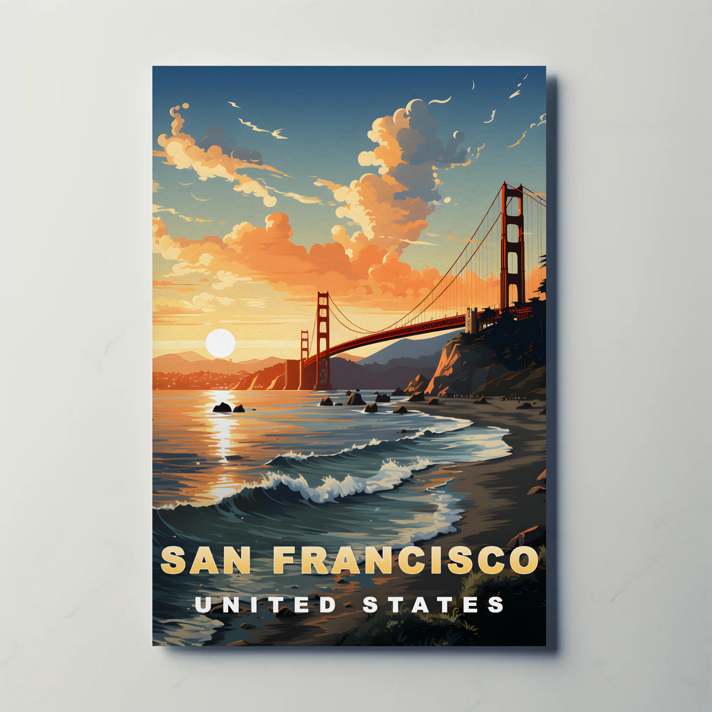San Francisco Golden Gate Sunset Vintage Travel Poster