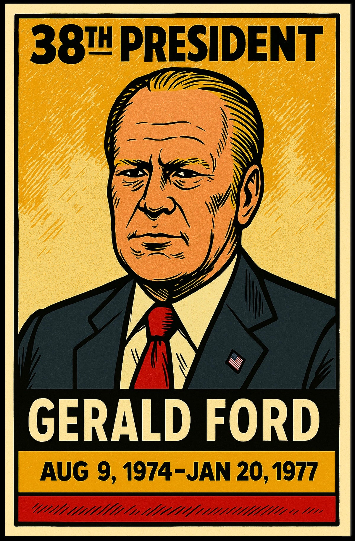 Gerald Ford 38th President of the United States Inked Comic Style Poster