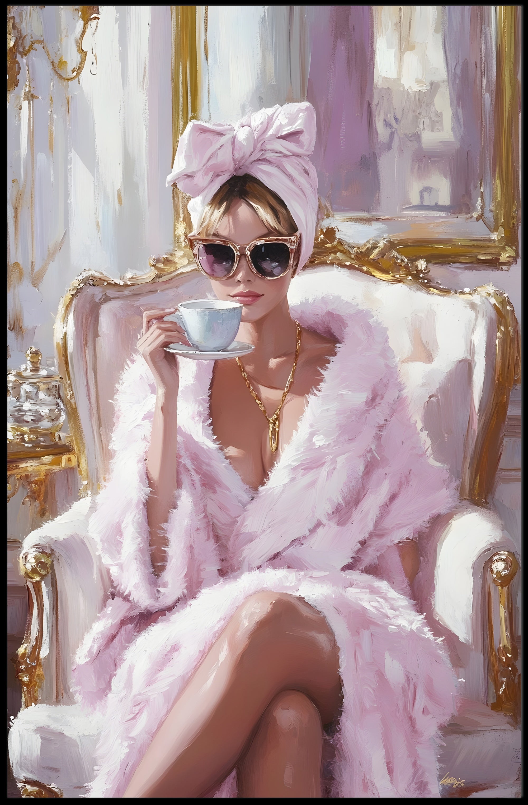 Elegant Morning Ritual Poster Glamorous Pink Wall Art