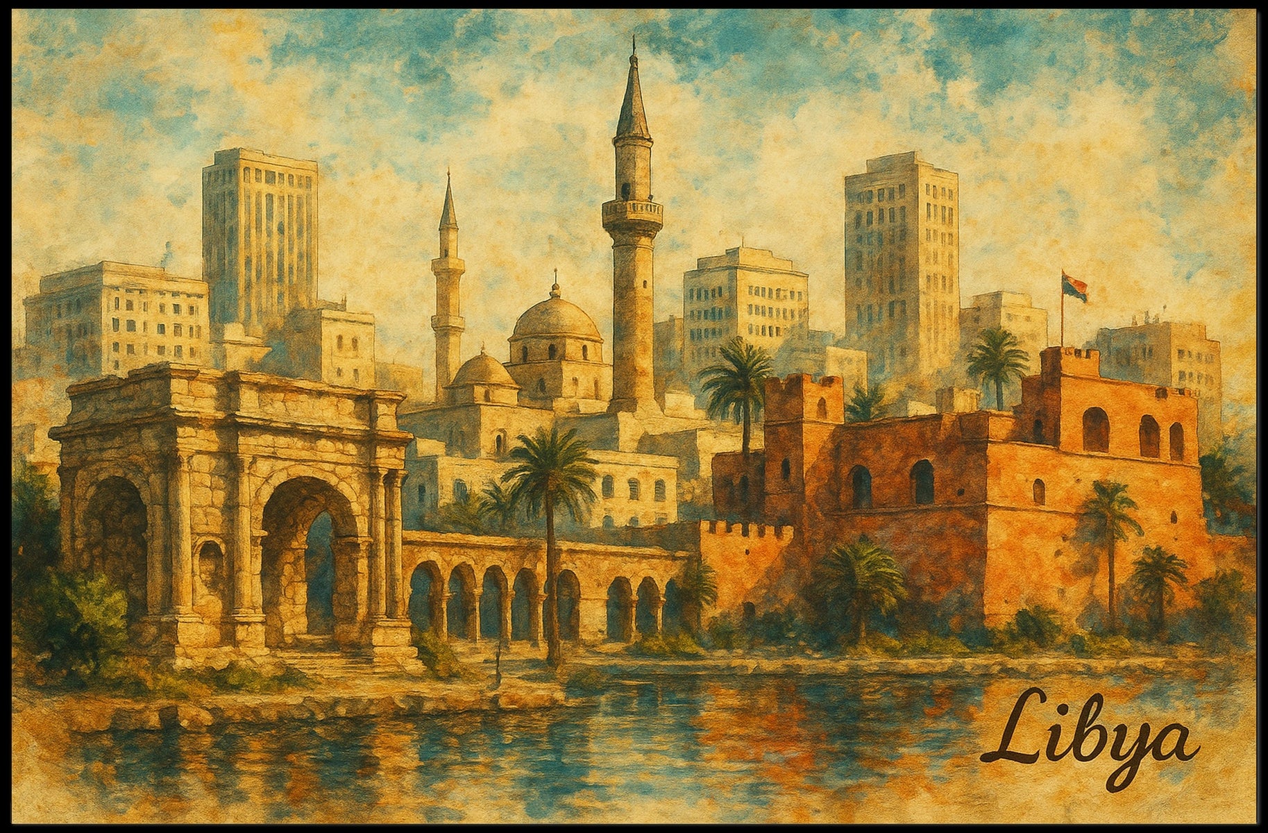 Libya Architectural Desert Cityscape Splendor Poster