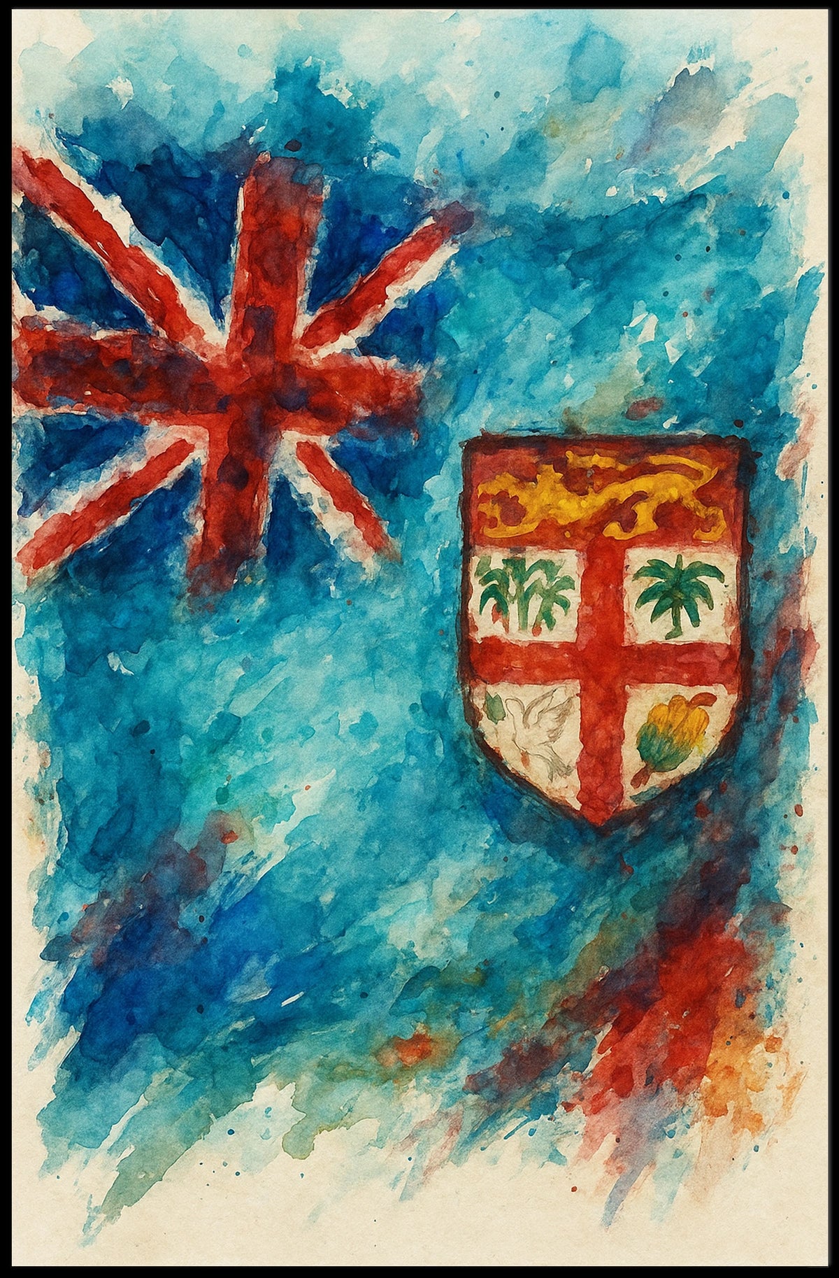 Fiji Flag Watercolor Art Poster