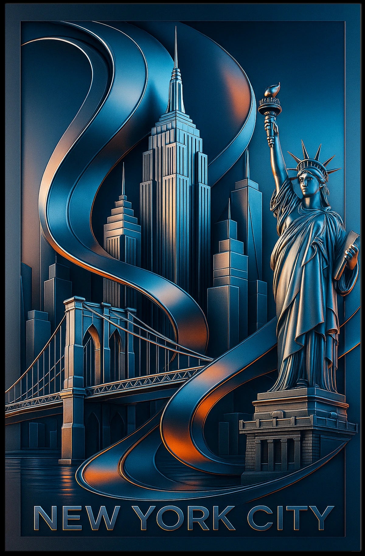 New York City Futuristic Landmarks Poster Modern Wall Art