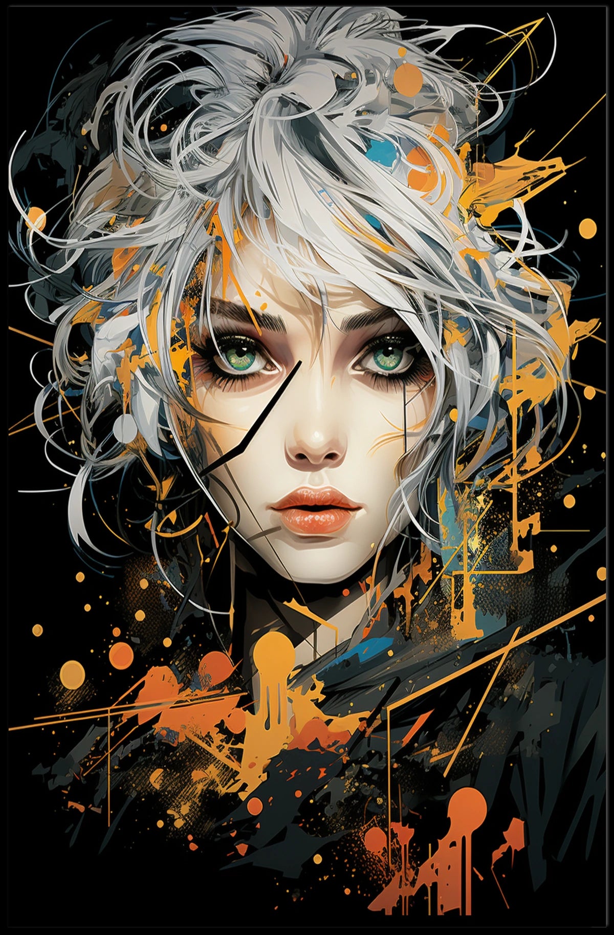 Striking Abstract Portrait with Vibrant Geometric Elements