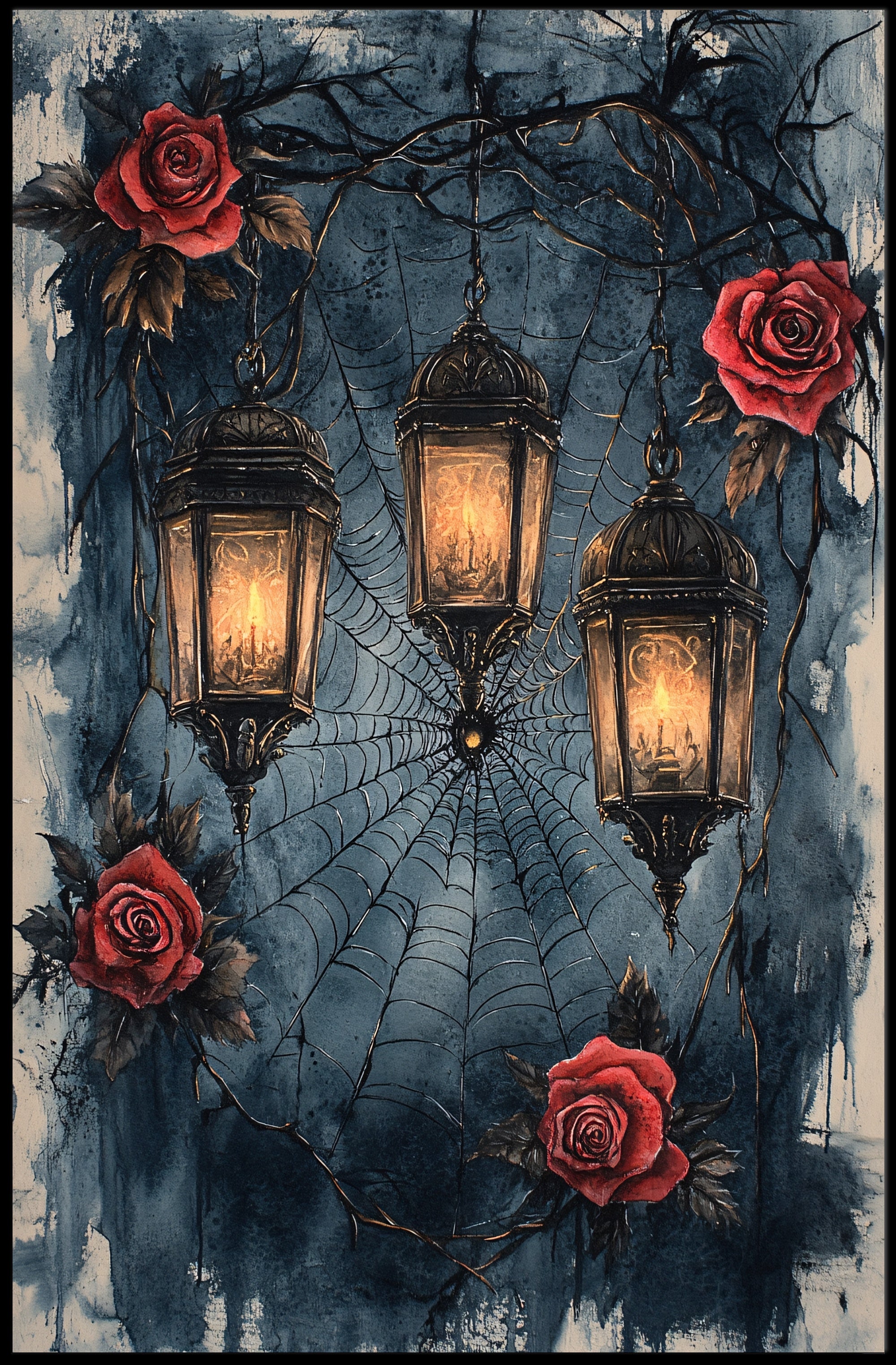 Enchanted Lanterns And Roses Poster